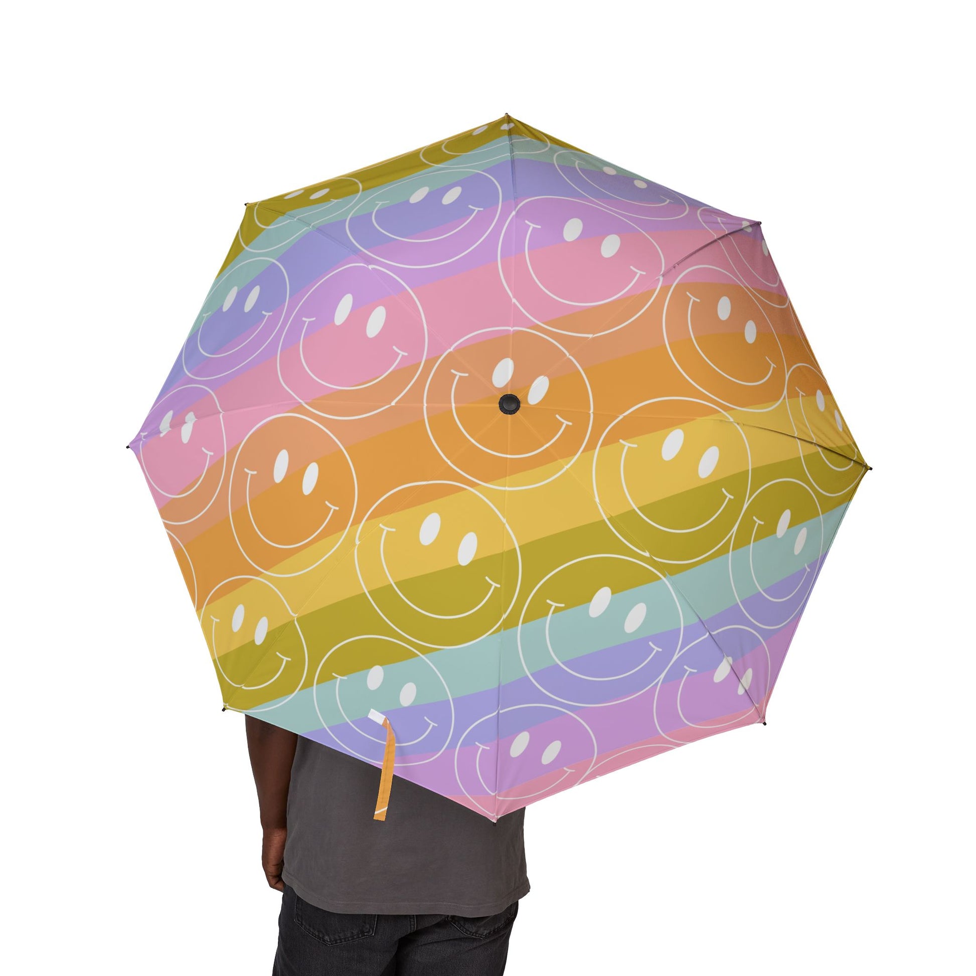 Smiley Face x Rainbow Stripes Multi-Color Semi-Automatic Foldable Umbrella, Artsulli - Art is Long, Life is Short, Accessories, , , , , , , 
