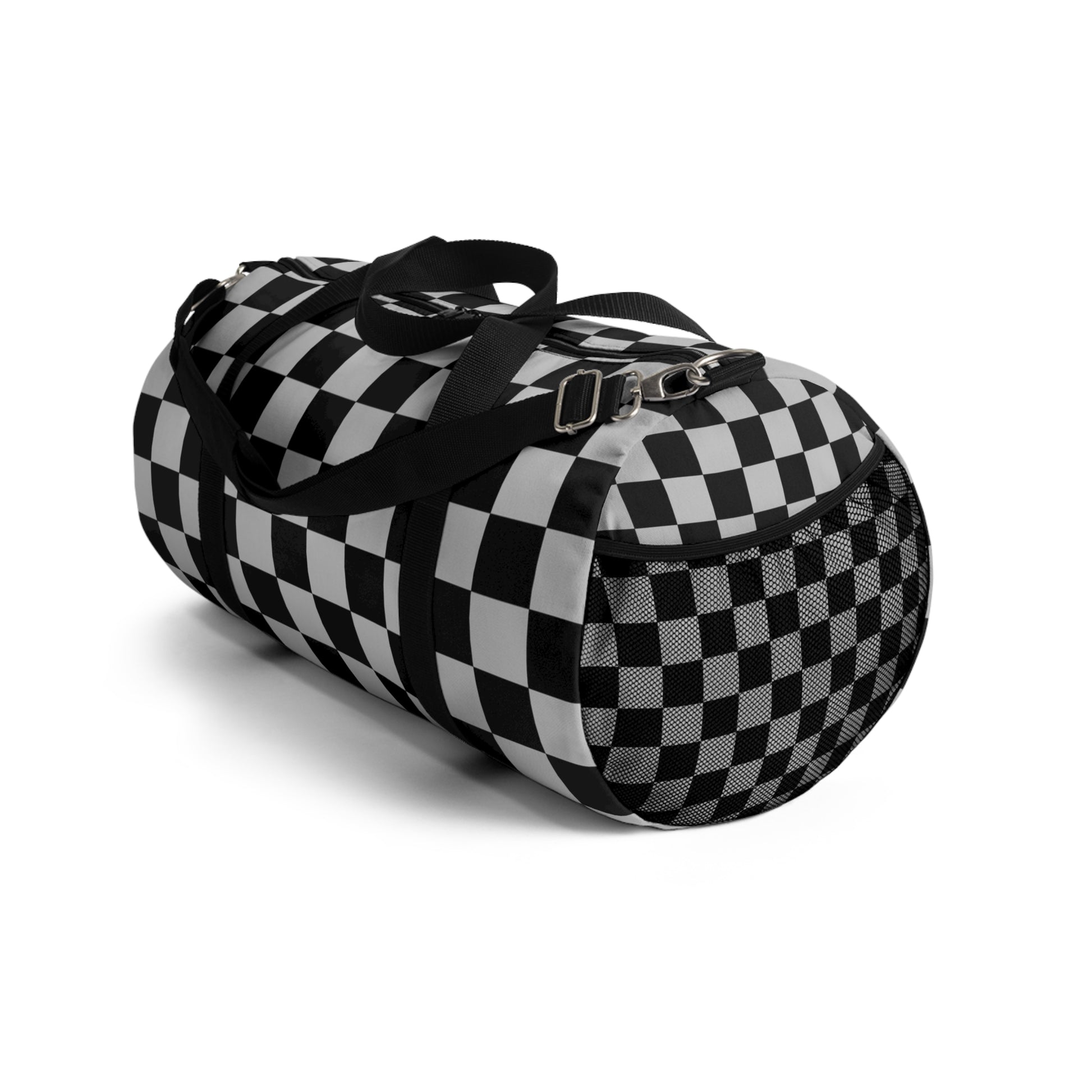 Checkerboard Dada Black and Light Gray Duffel Bag, Artsulli - Art is Long, Life is Short, Bags, , , , , , , 