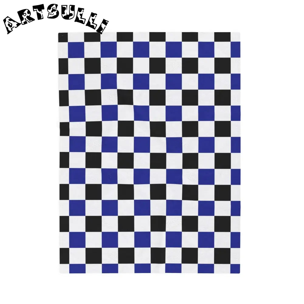JAKKOUTTHEBXX Checkerboard Blue White and Black Velveteen Plush