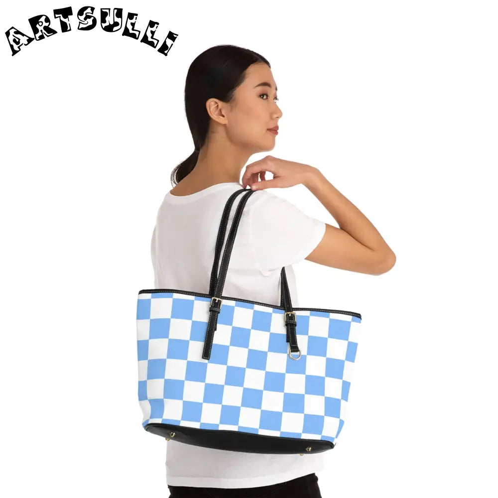 JAKKOUTTHEBXX Checkerboard White and Light Blue PU Leather Shoulder