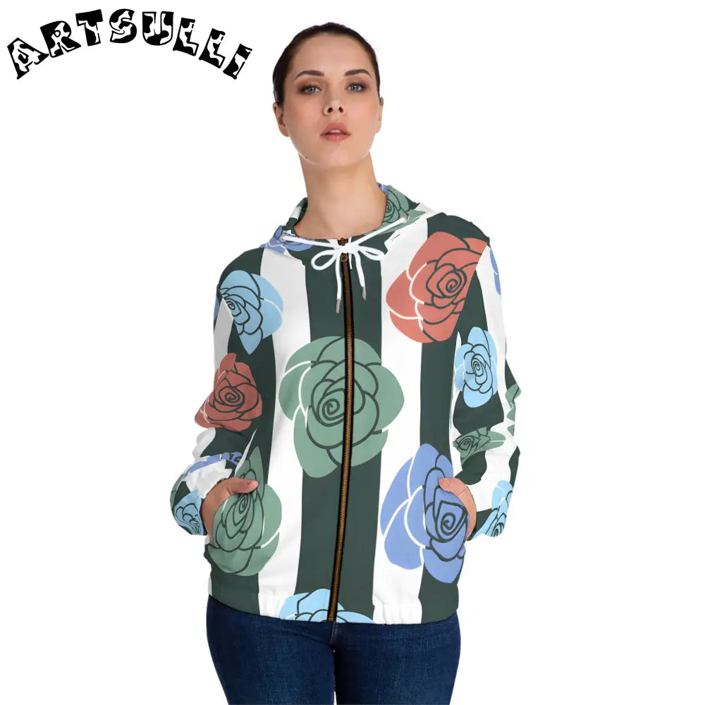 JAKKOUTTHEBXX Stripes x Roses Black and White Women’s Full-Zip