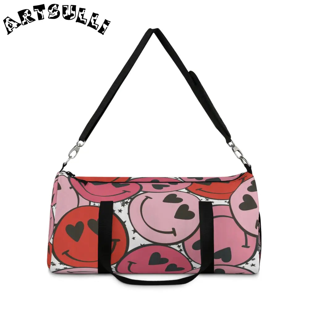 JAKKOUTTHEBXX Smiley Face x Heart Eyes Pink and Red Duffel Bag