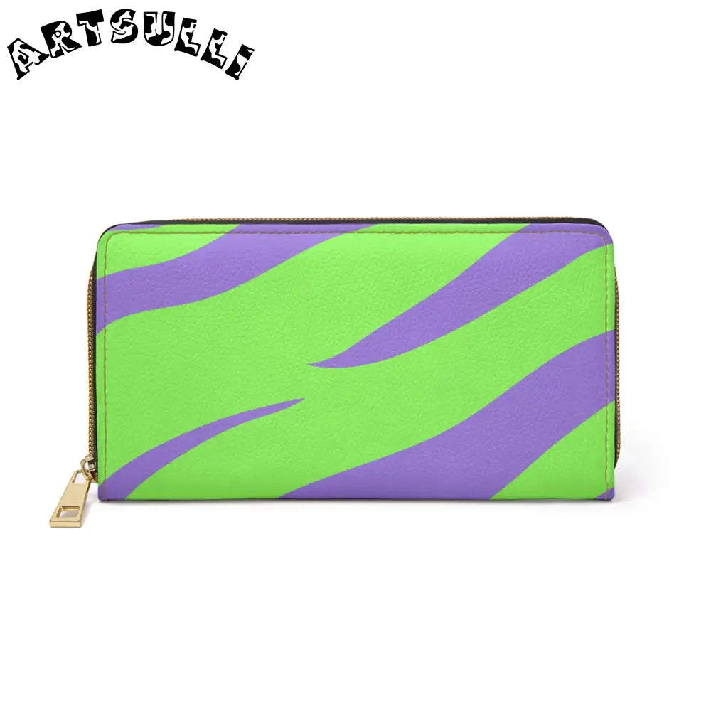 JAKKOUTTHEBXX Tyrannosaurus Print Green and Purple Zipper Wallet