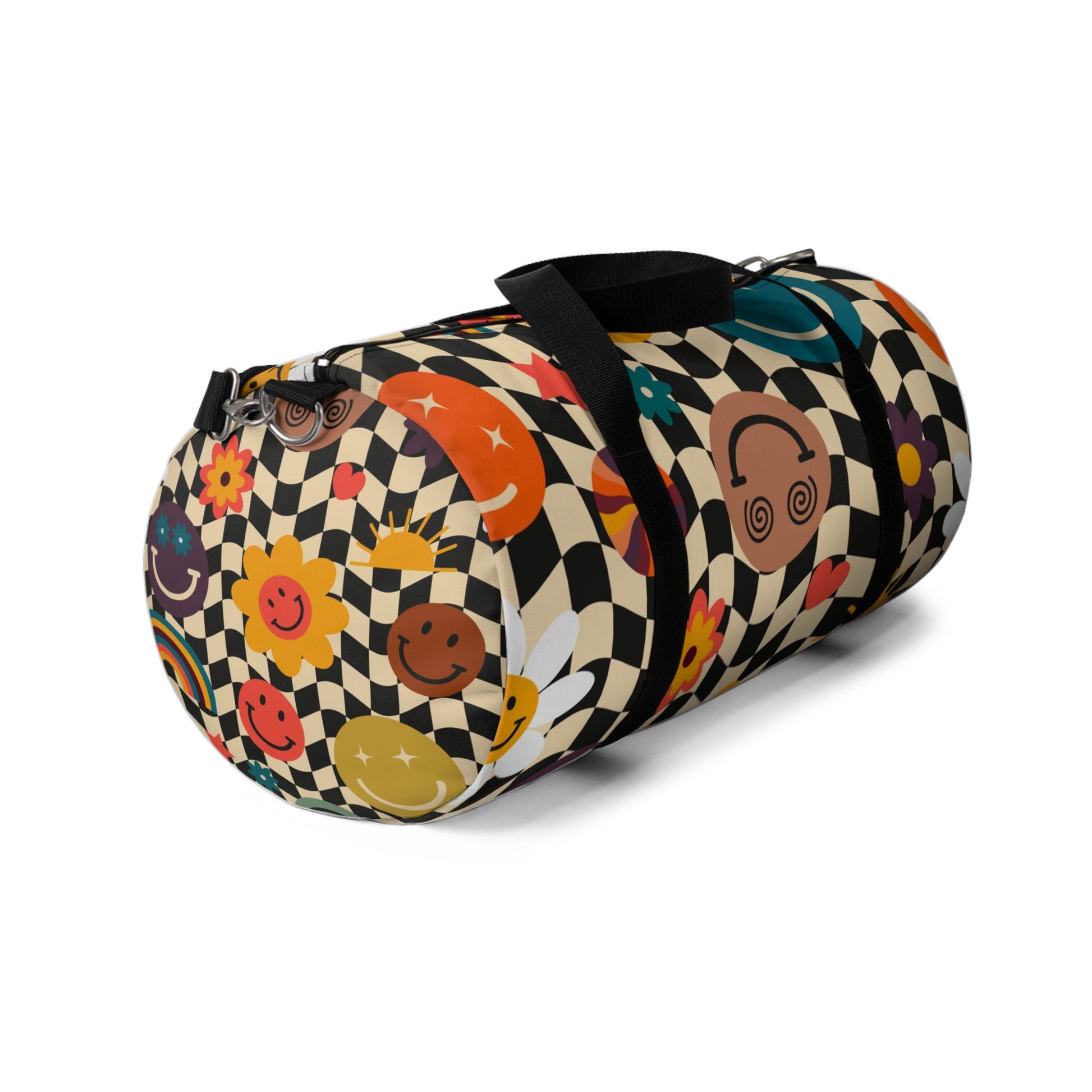 Trippy x Wavy Checkerboard x Smiley Face x Rainbow x Flowers Multi-Color Duffel Bag, Artsulli - Art is Long, Life is Short, Bags, , , , , , , 
