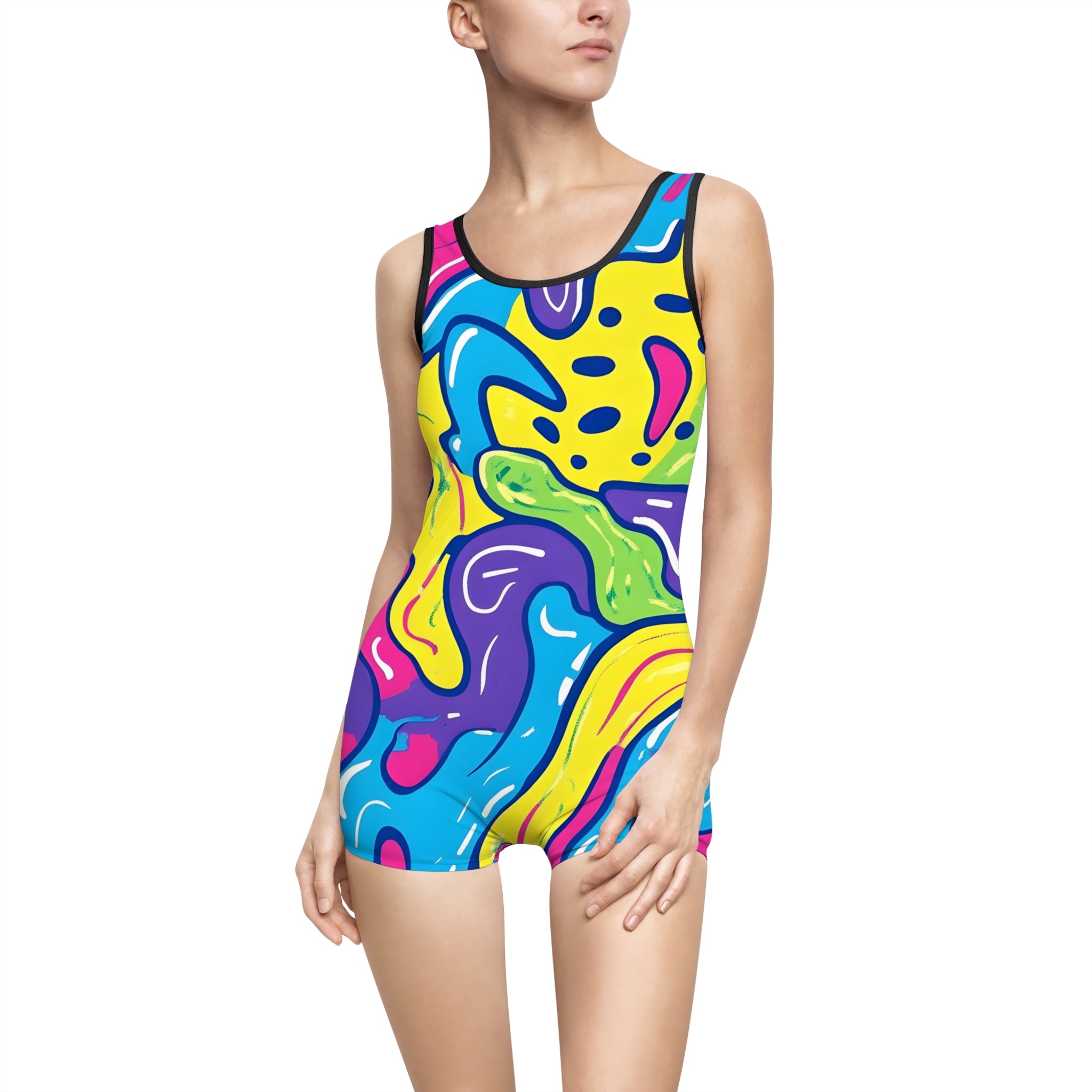 90s Trippy Slime Women's Vintage Swimsuit (AOP), Artsulli - Art is Long, Life is Short, All Over Prints, Color, Black, Size, XS, , , 72627327575560227196