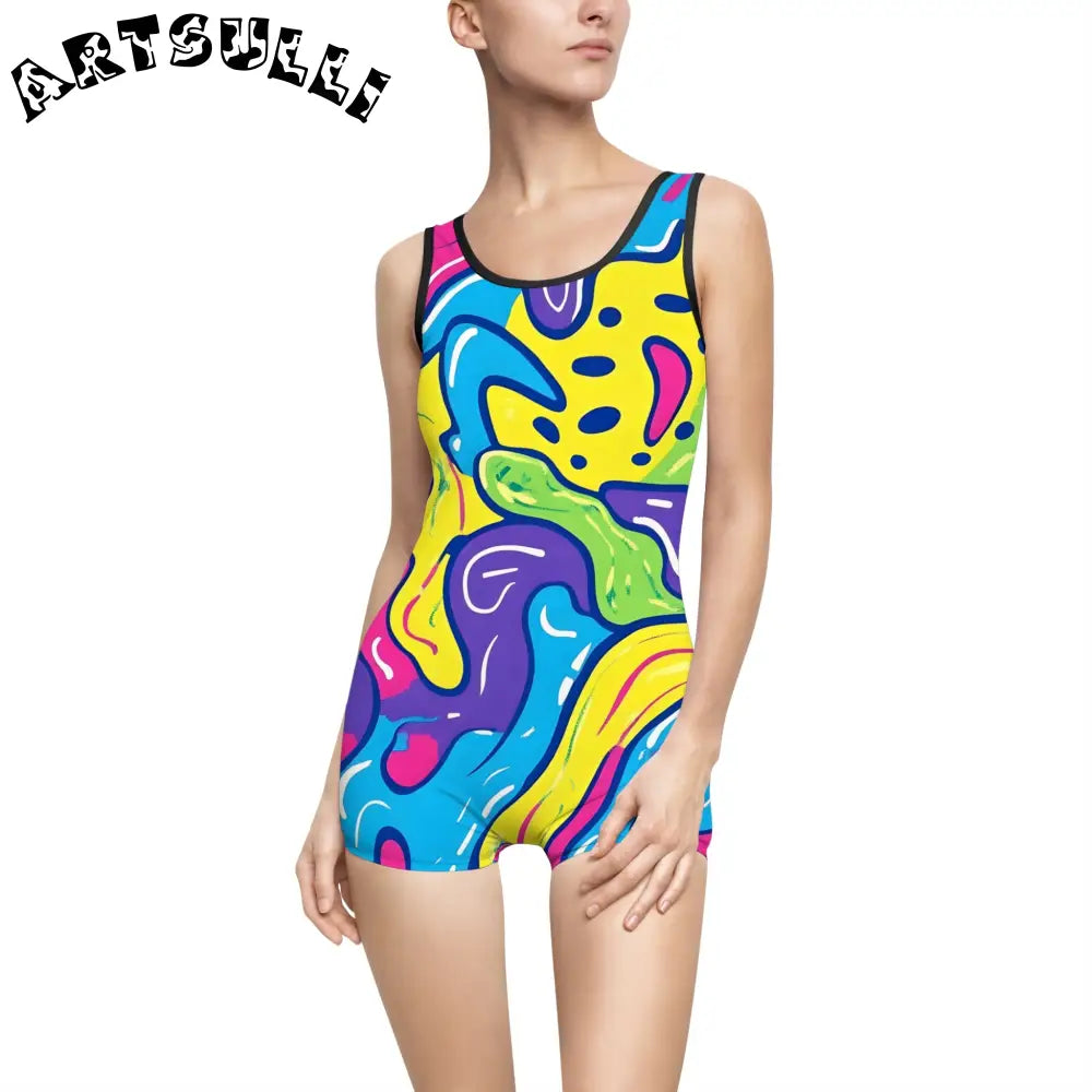 90s Trippy Slime Women's Vintage Swimsuit (AOP), Artsulli - Art is Long, Life is Short, All Over Prints, Color, Black, Size, XS, , , 72627327575560227196