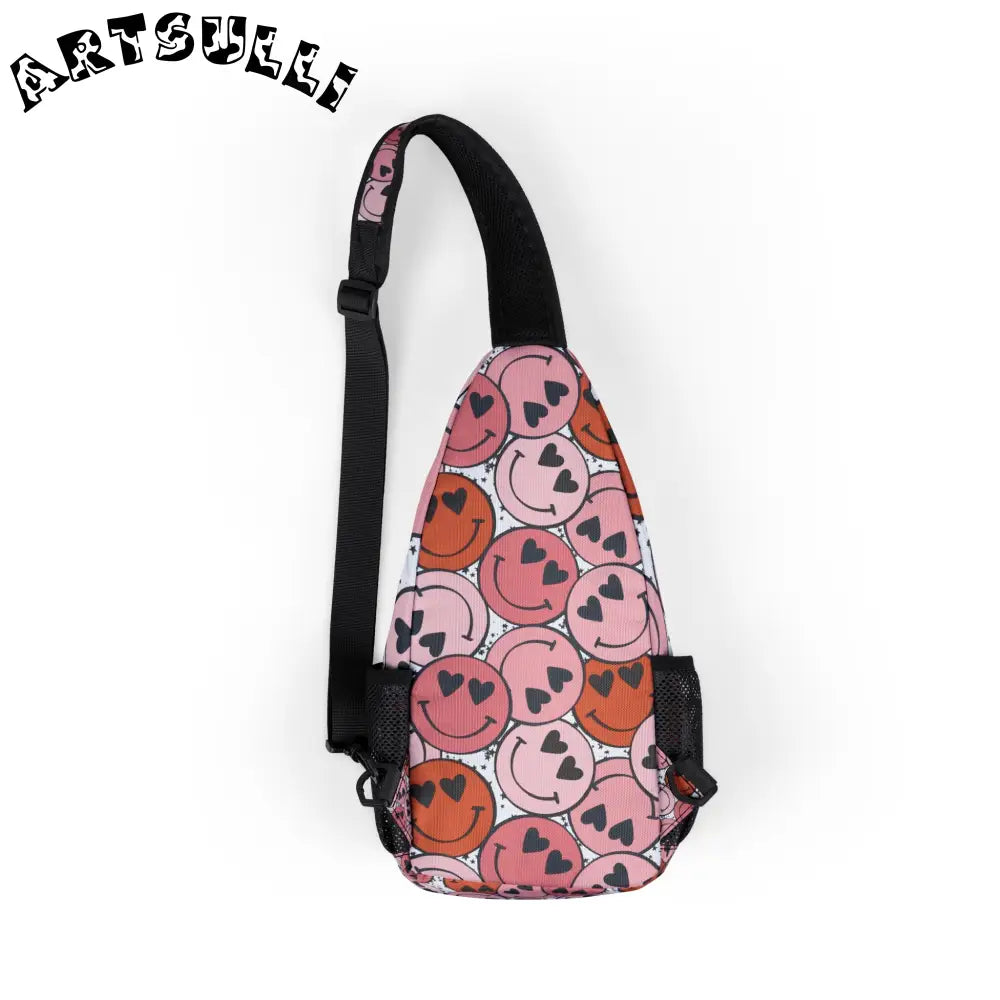JAKKOUTTHEBXX Smiley Face x Heart Eyes Red and Pink Chest Bag (AOP)