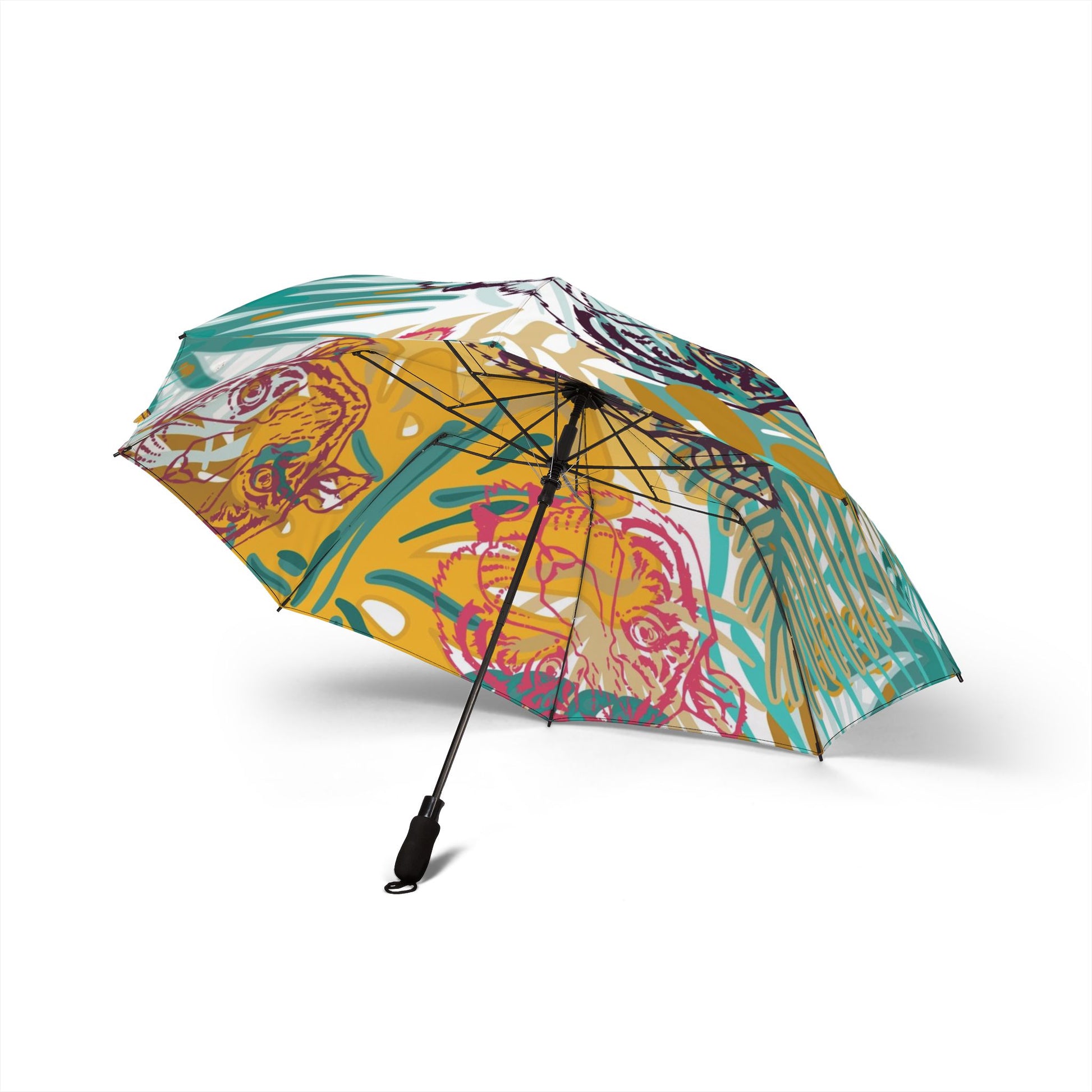 Tropical Jungle Tigers Brown and Green Semi-Automatic Foldable Umbrella, Artsulli - Art is Long, Life is Short, Accessories, , , , , , , 
