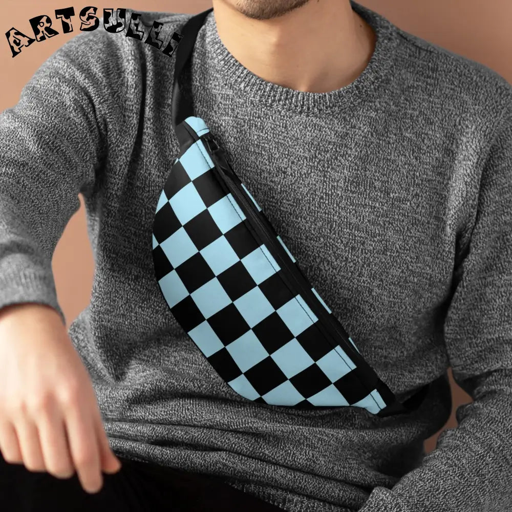 JAKKOUTTHEBXX Checkerboard Black and Blue Fanny Pack JAKKOUTTHEBXX