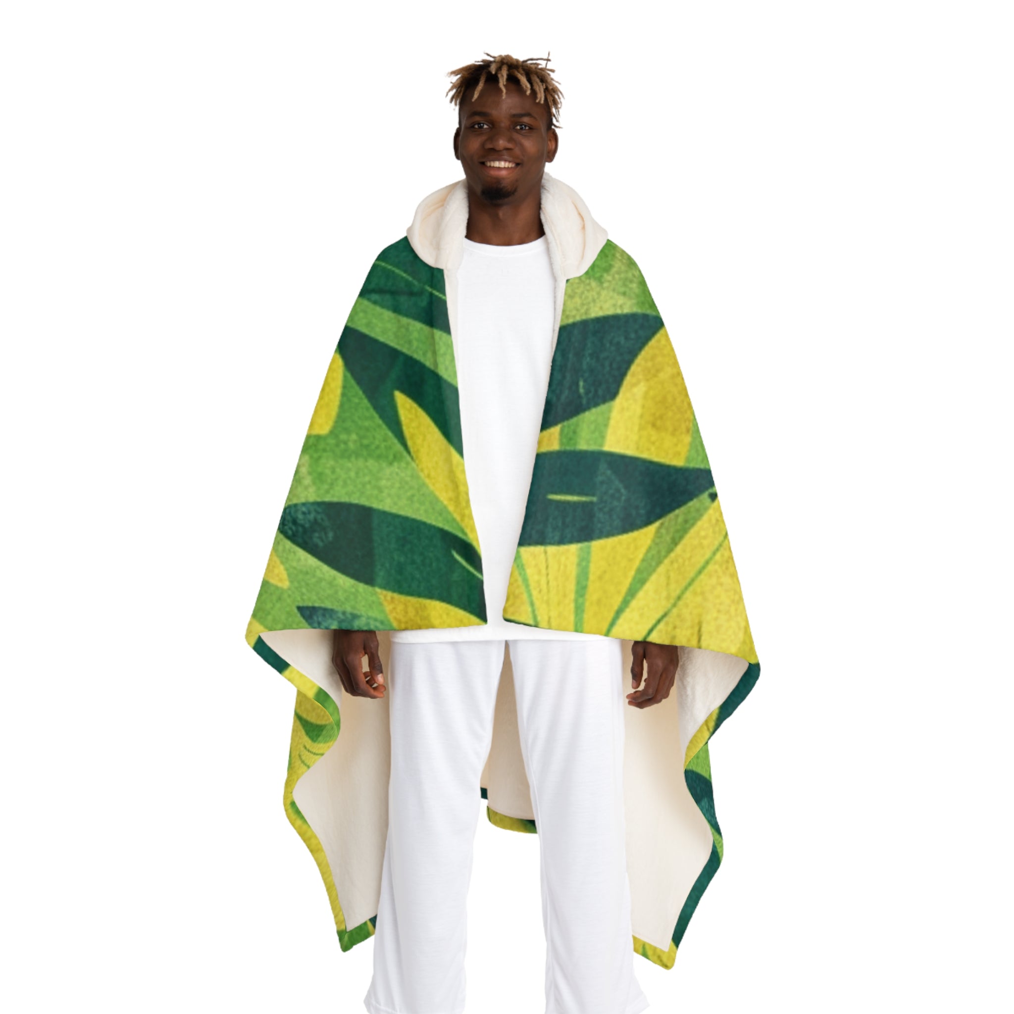 Green Leaf x Yellow Leaf x Tropical x Jungle Hooded Sherpa Fleece Blanket, Artsulli - Art is Long, Life is Short, All Over Prints, Size, One size, Color, Cream, , , 39801186649345835231