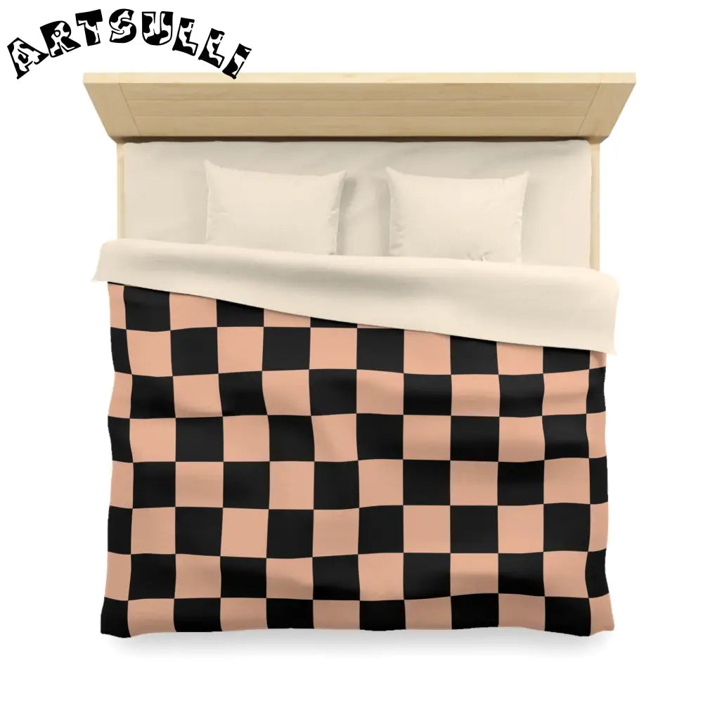JAKKOUTTHEBXX Checkerboard Soft Orange and Black Microfiber Duvet
