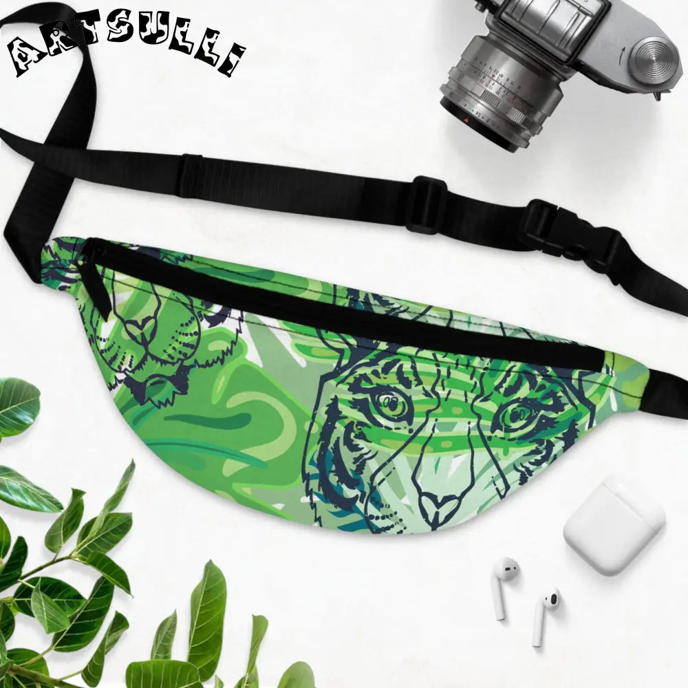 JAKKOUTTHEBXX Tropical Jungle Tigers Green Fanny Pack JAKKOUTTHEBXX
