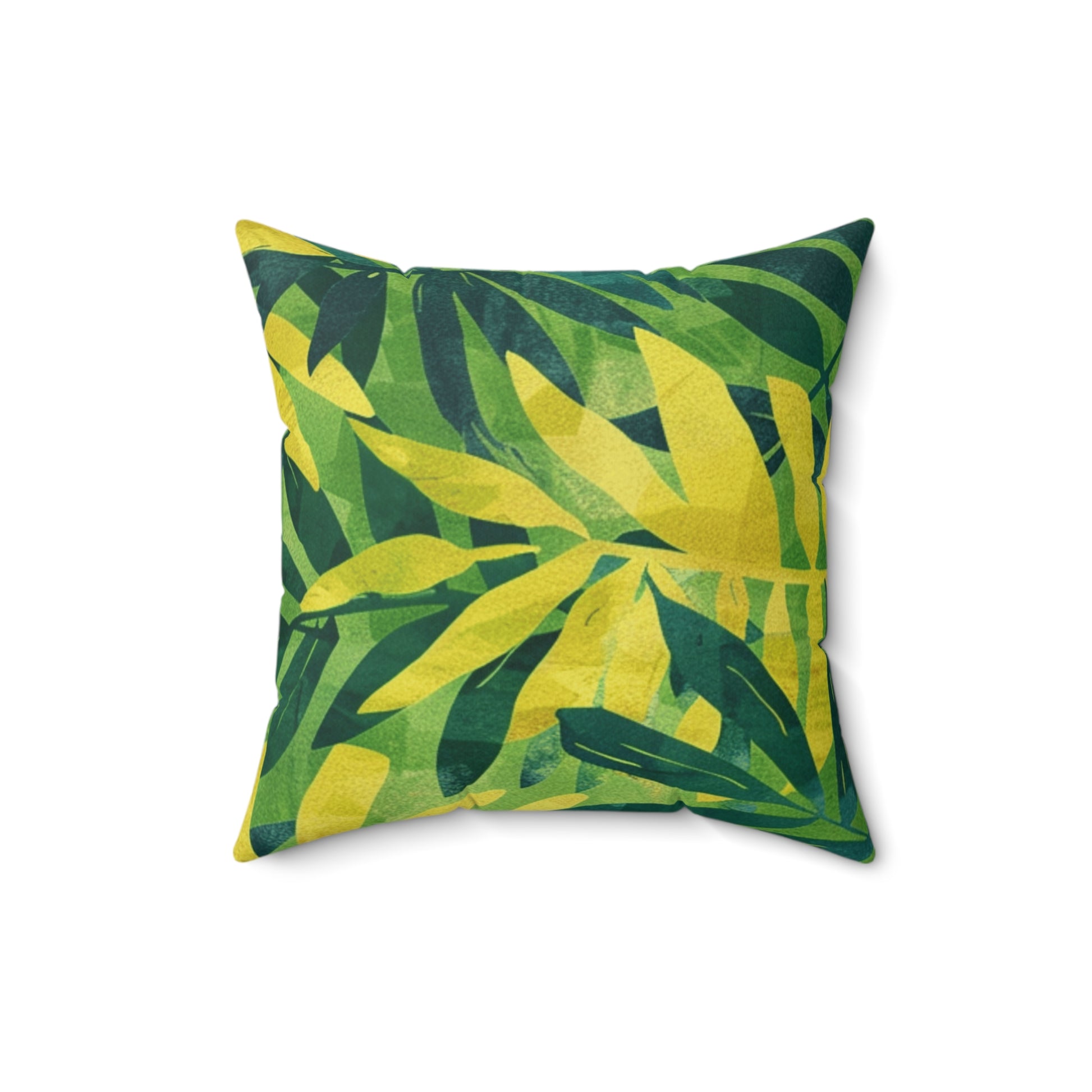 Green Leaf x Yellow Leaf x Tropical x Jungle Spun Polyester Square Pillow, Artsulli - Art is Long, Life is Short, Home Decor, , , , , , , 