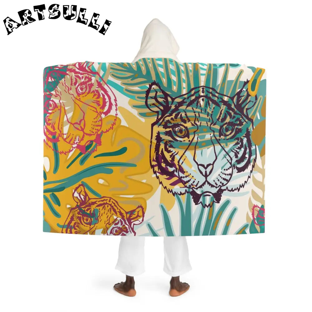 JAKKOUTTHEBXX Tropical Jungle Tigers Brown and Green Hooded Sherpa