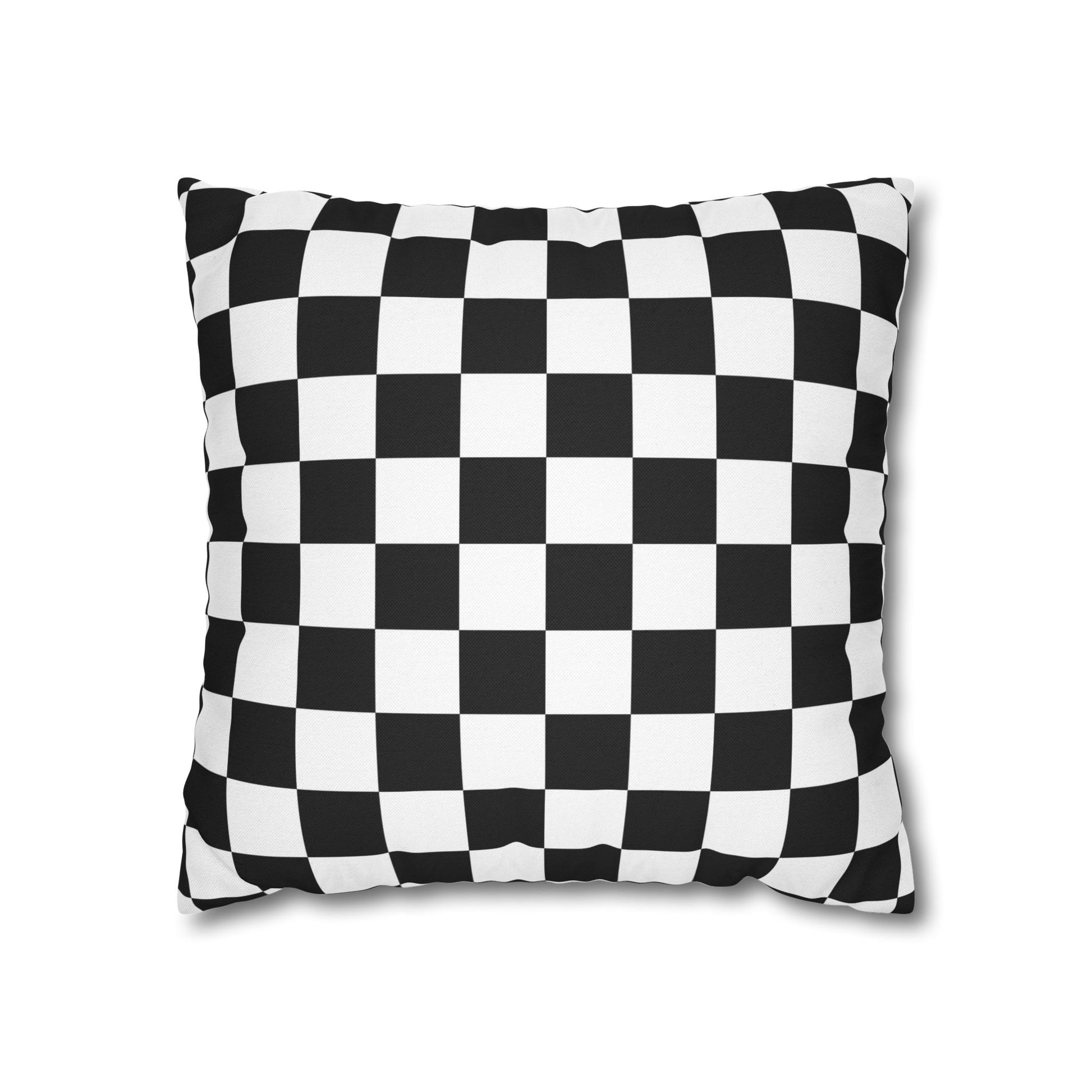 Checkerboard Black and White Spun Polyester Square Pillowcase, Artsulli - Art is Long, Life is Short, Home Decor, Size, 16" × 16", , , , , 24607761582786