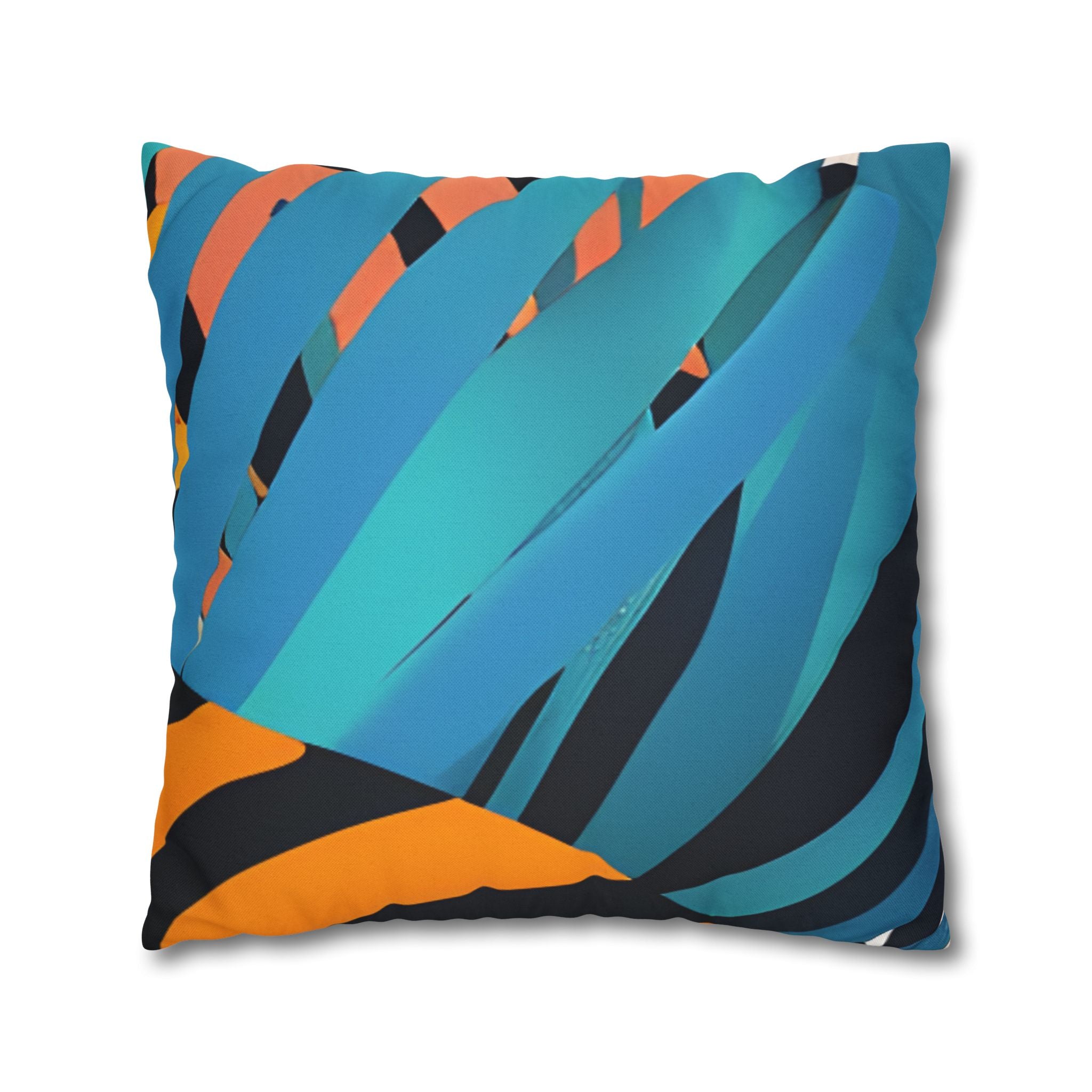 Palm Leaves x Tiger Stripes Orange and Blue Spun Polyester Square Pillowcase, Artsulli - Art is Long, Life is Short, Home Decor, , , , , , , 
