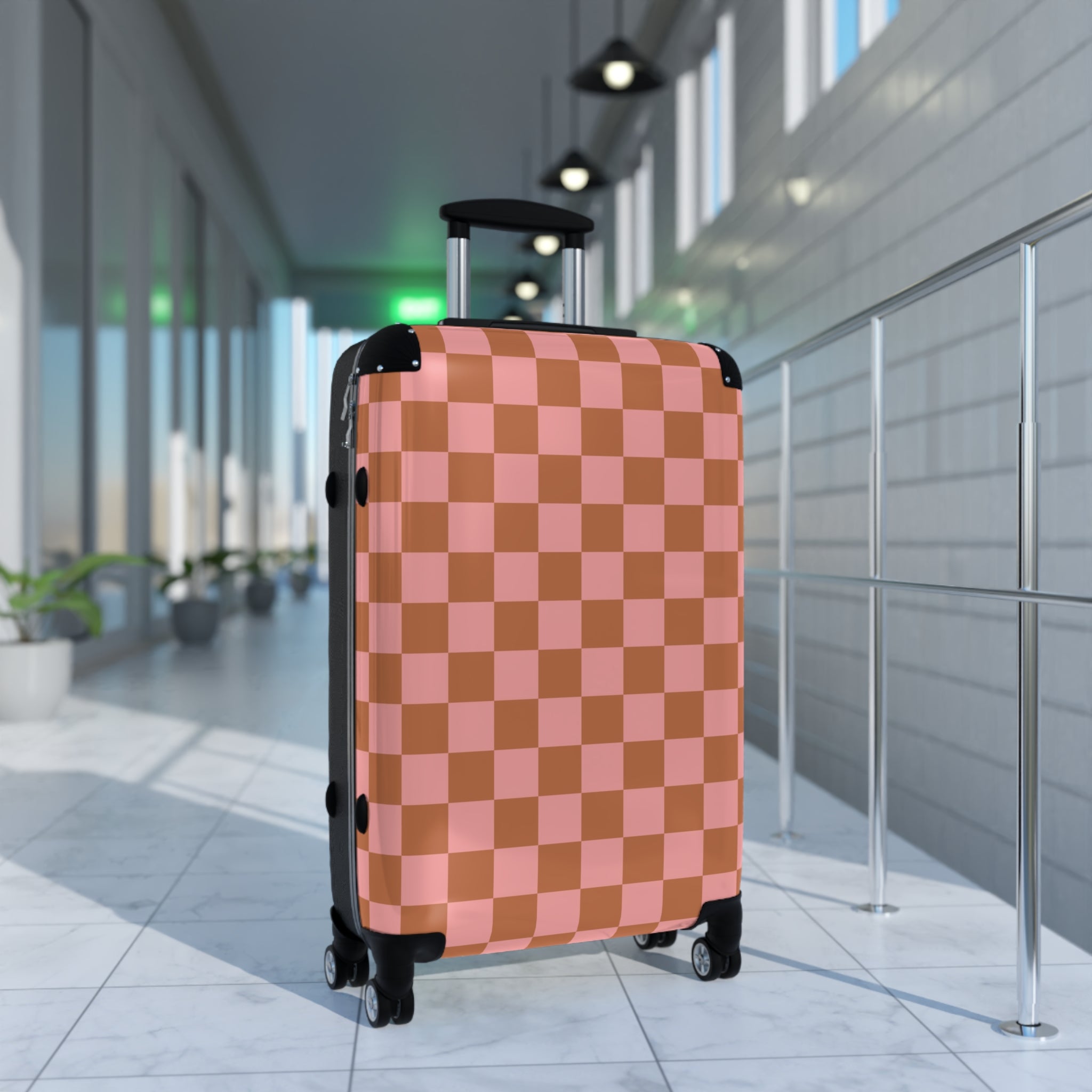 Chessboard II Pink and Brown  Suitcase, Artsulli - Art is Long, Life is Short, Bags, , , , , , , 
