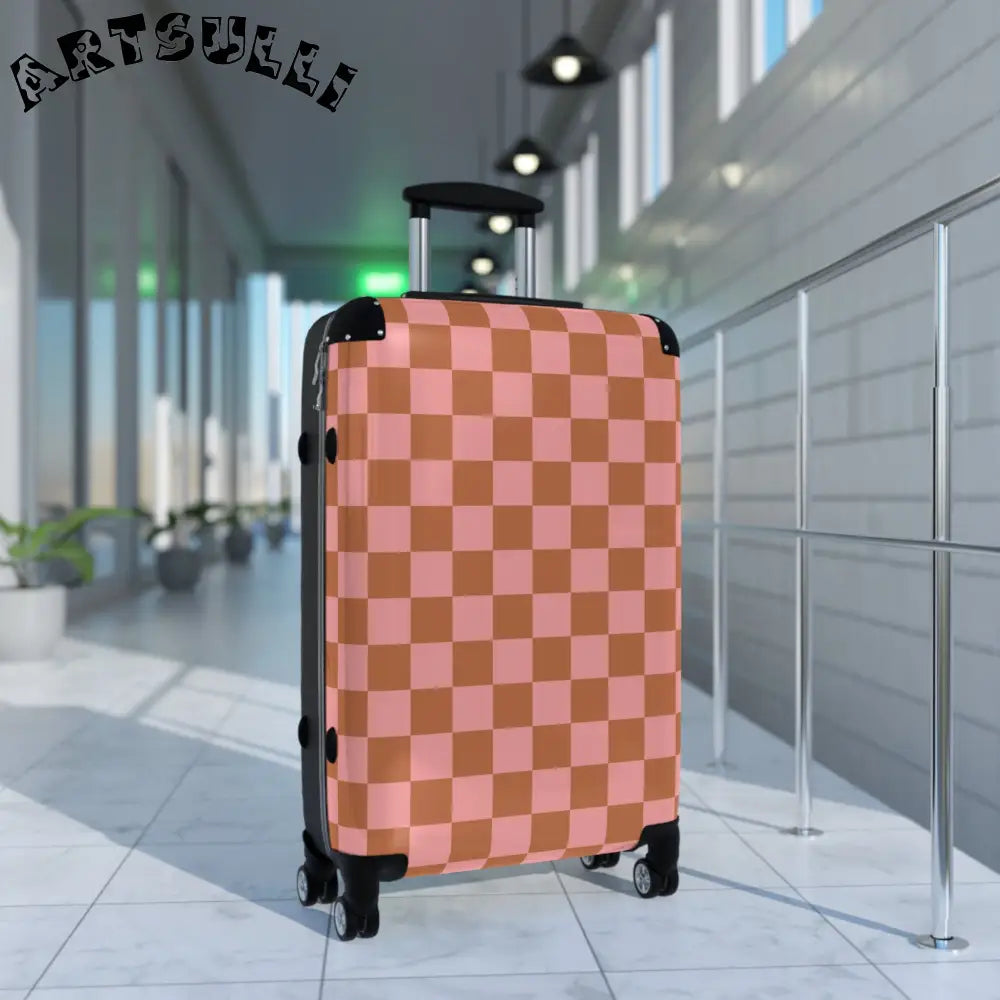 JAKKOUTTHEBXX Pink Checkerboard Art Printed Carry On Luggage 2025
