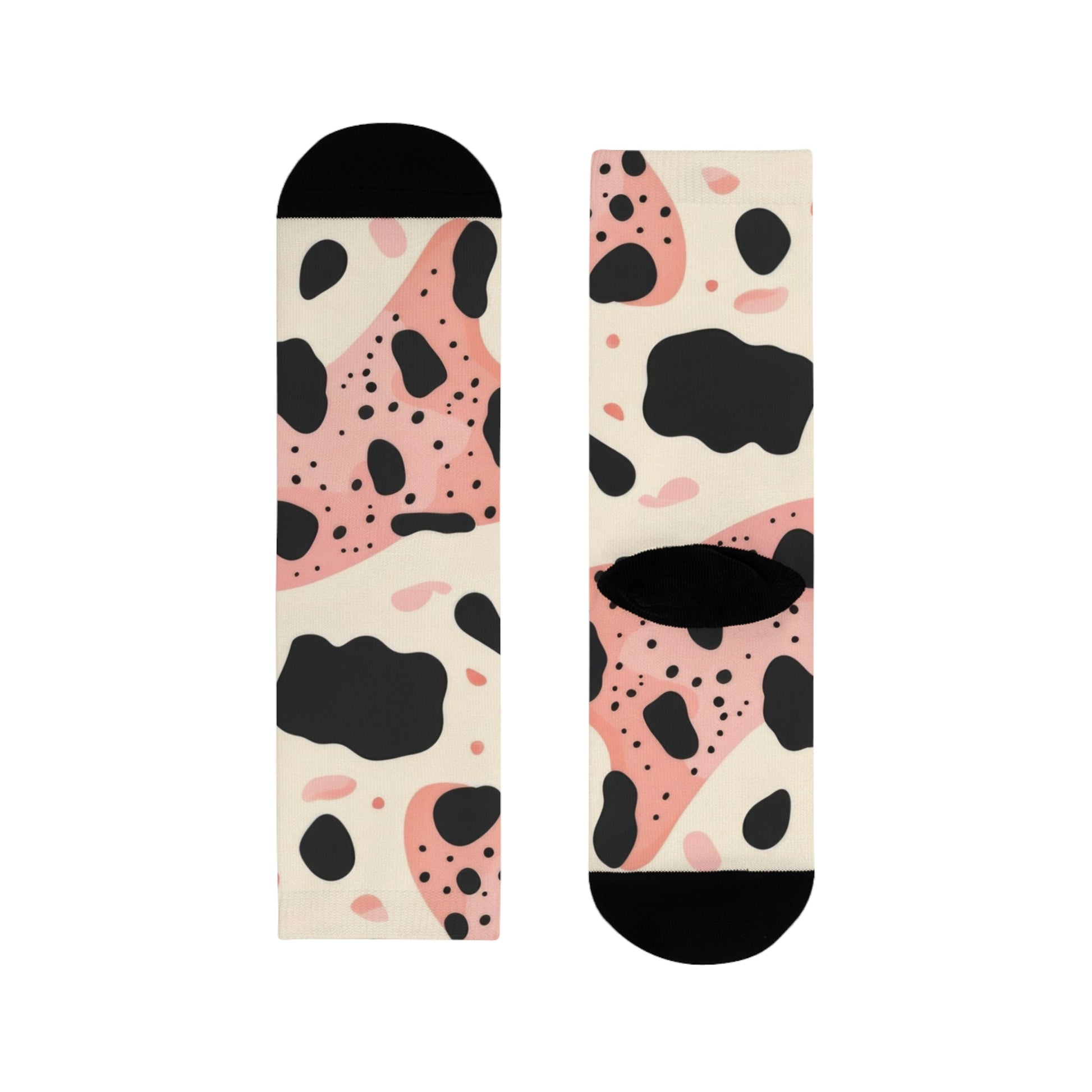 Organic Cow Print Cream and Pink Sublimation Crew Socks (EU), Artsulli - Art is Long, Life is Short, All Over Prints, , , , , , , 