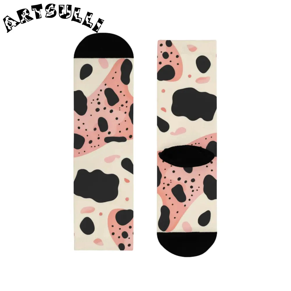 JAKKOUTTHEBXX Pink Cow Print Sublimation Crew Socks 2025