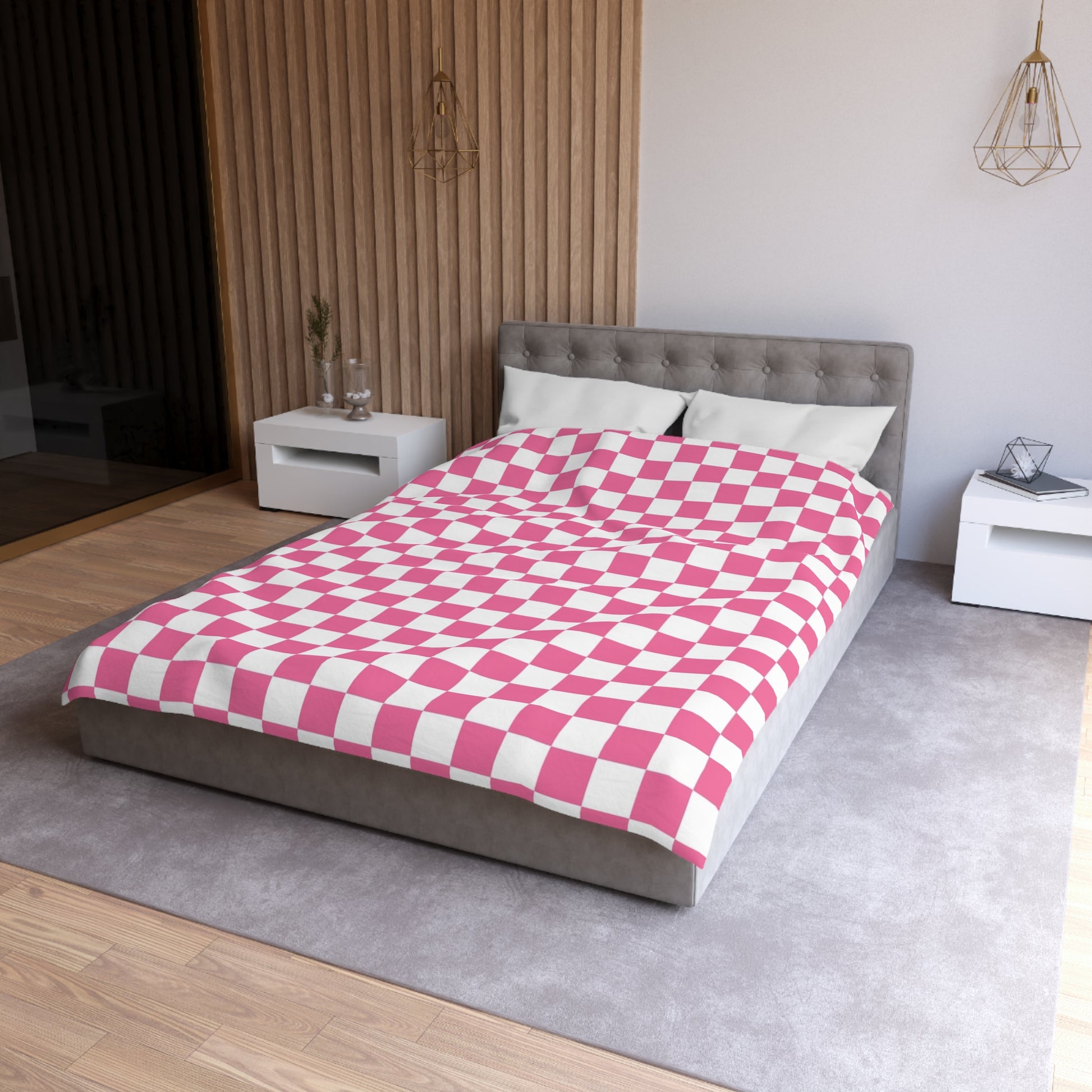 Yuyushiki Pink Check Microfiber Duvet Cover, Artsulli - Art is Long, Life is Short, Home Decor, , , , , , , 