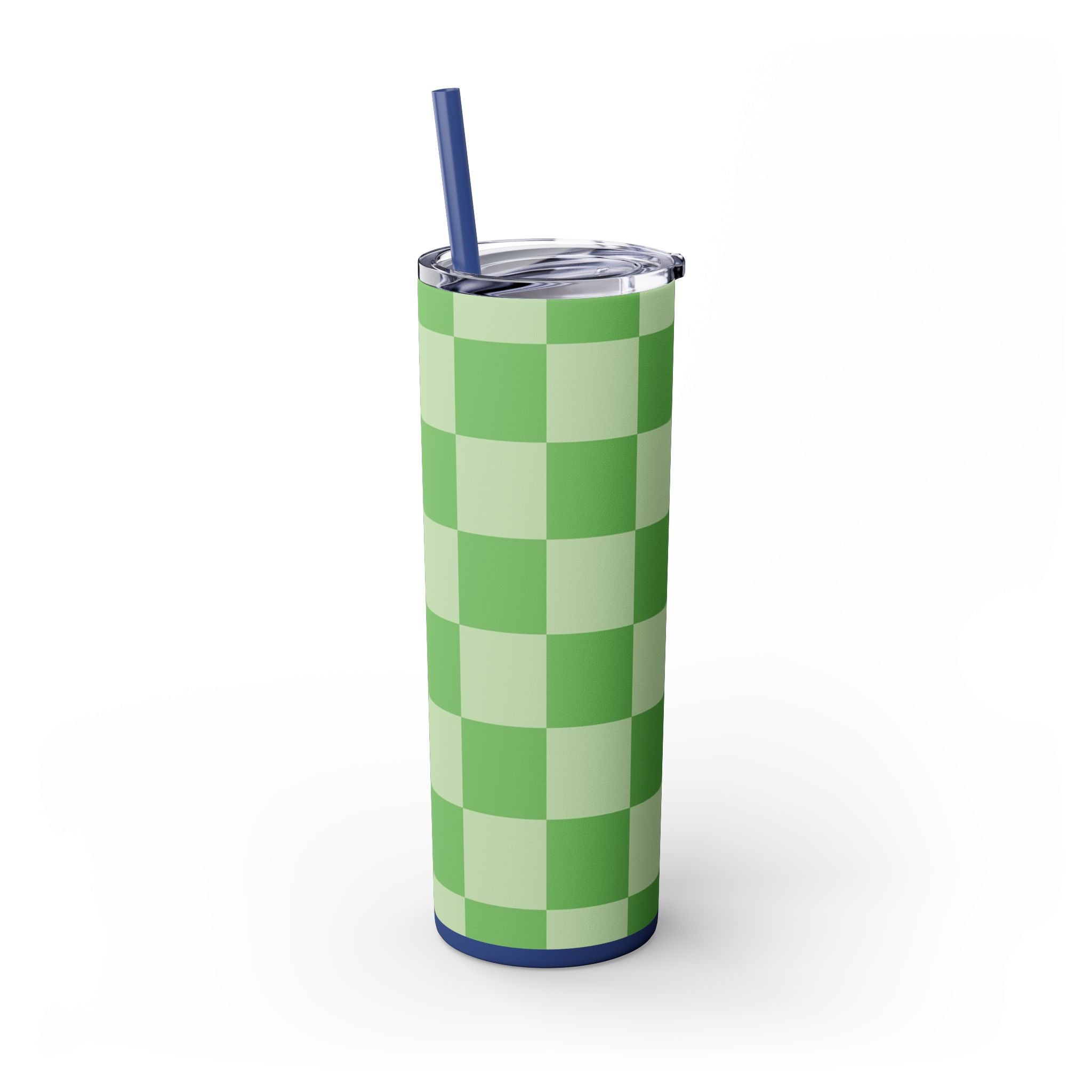Checkerboard Green Skinny Tumbler with Straw, 20oz, Artsulli - Art is Long, Life is Short, Mug, , , , , , , 
