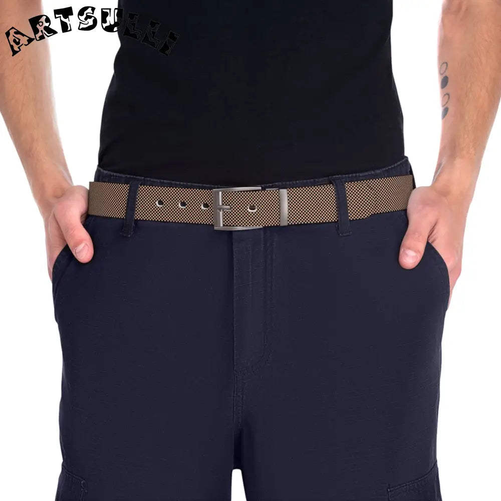 JAKKOUTTHEBXX Checkerboard Soft Orange and Black Belt JAKKOUTTHEBXX