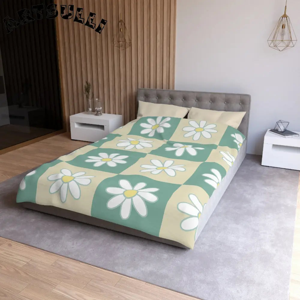 JAKKOUTTHEBXX Retro Daisy Checkerboard Green and Tan Microfiber