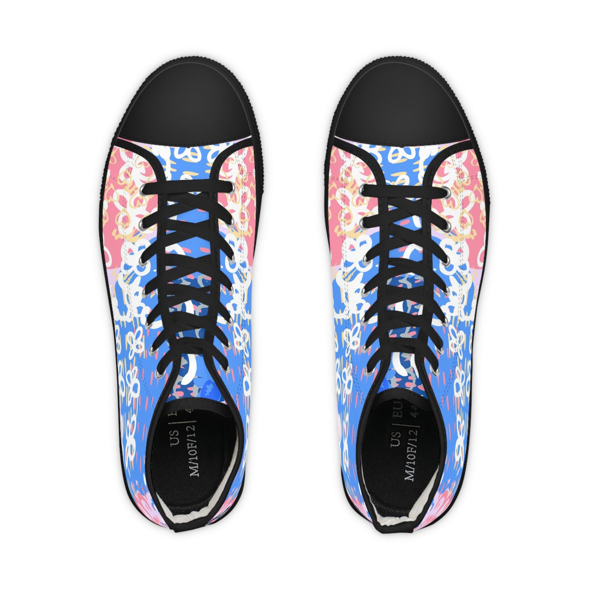 Flowers x Doodles x Hearts Multi-Color Men's High Top Sneakers, Artsulli - Art is Long, Life is Short, Shoes, , , , , , , 