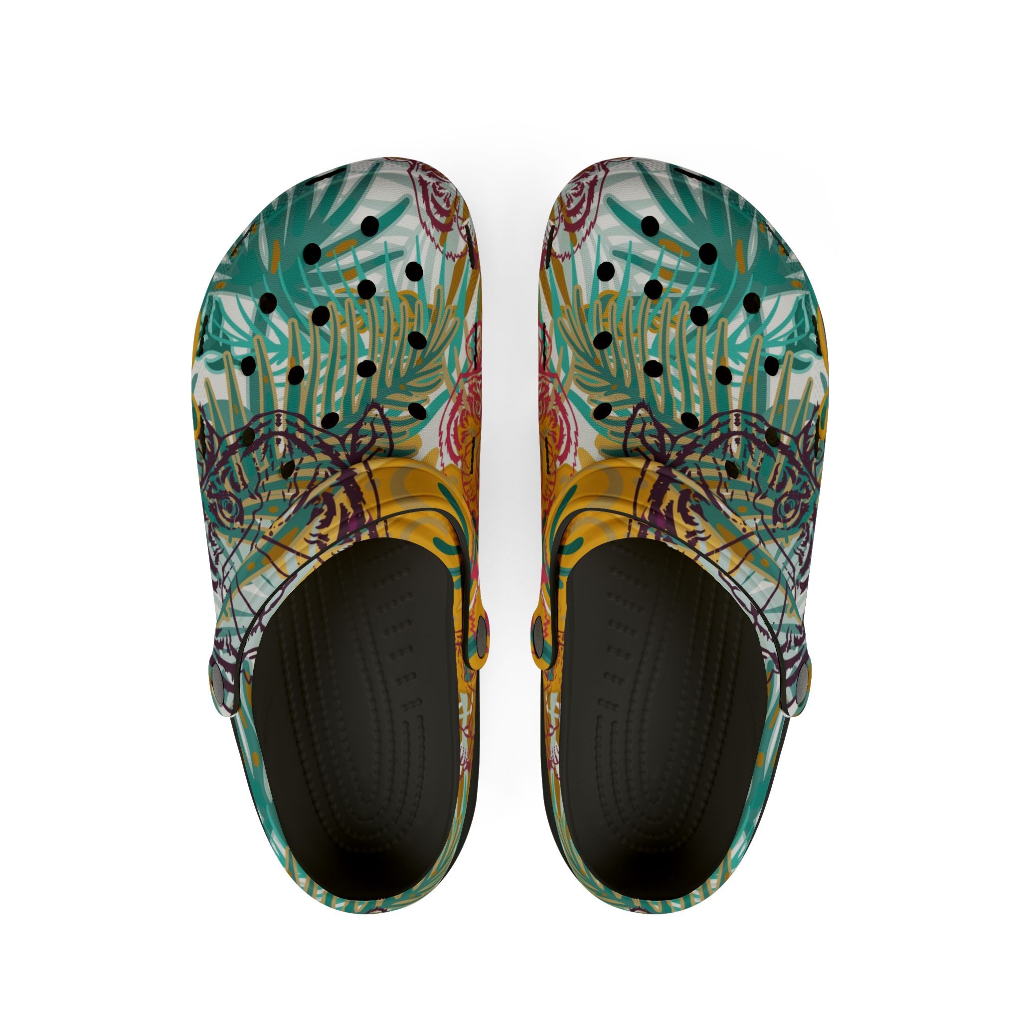 Tropical Jungle Tigers Green and Brown EVA Foam Rubber Shoes (AOP), Artsulli - Art is Long, Life is Short, Shoes, Size, US 6 (Women's), Color, Black, , , 14753280727492