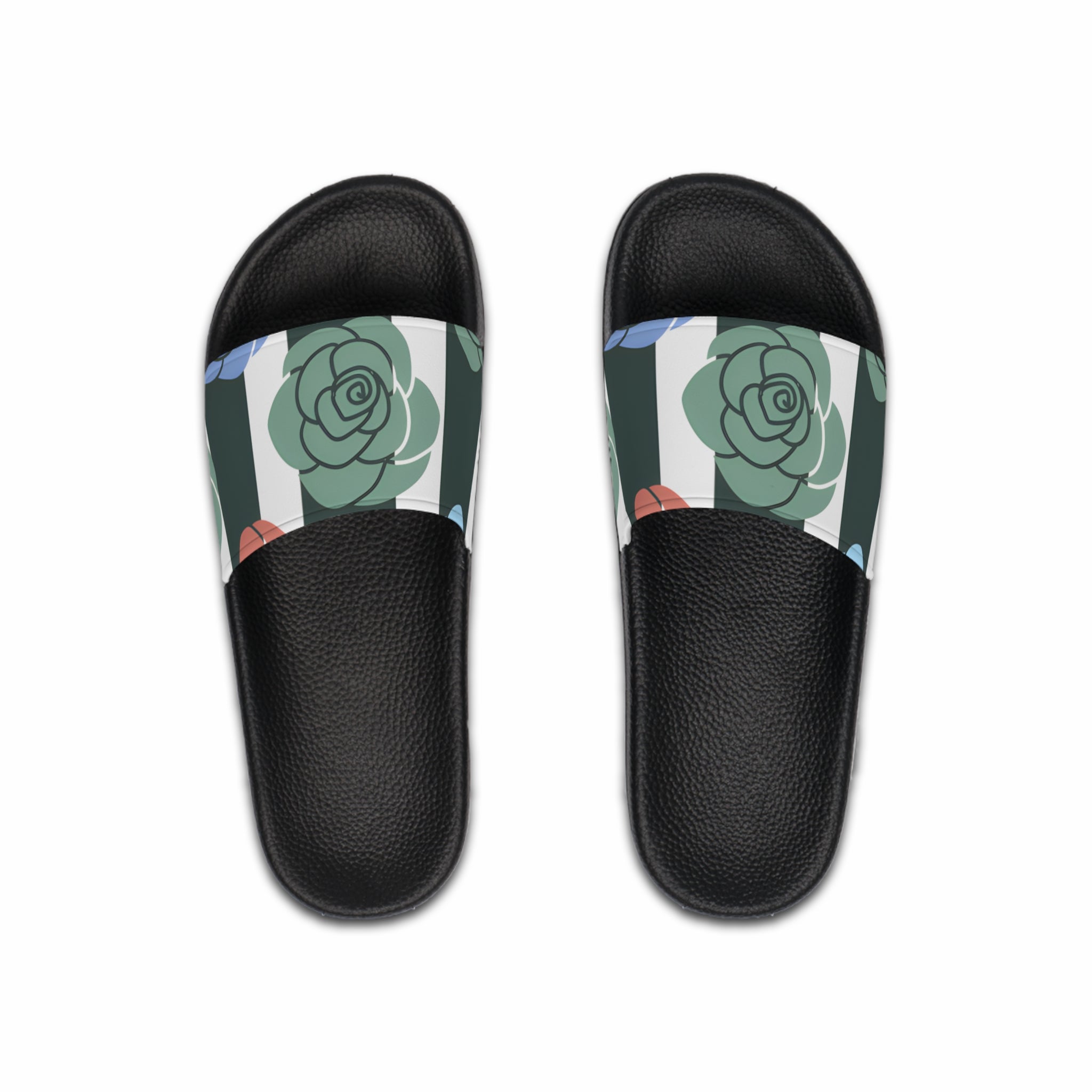Stripes x Roses Black and White Men's Slide Sandals, Artsulli - Art is Long, Life is Short, Shoes, Color, Black sole, Size, US 6, , , 11728991440306