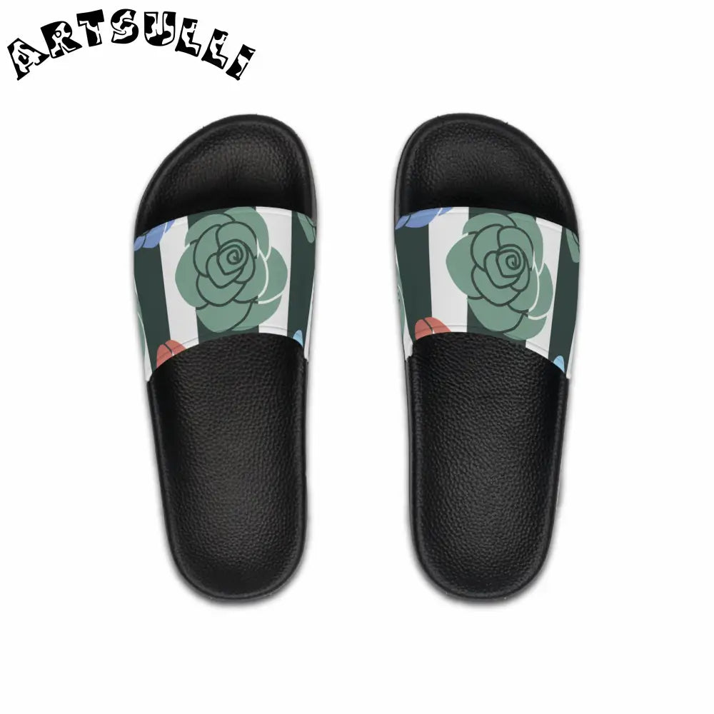 JAKKOUTTHEBXX Stripes x Roses Black and White Men’s Slide Sandals