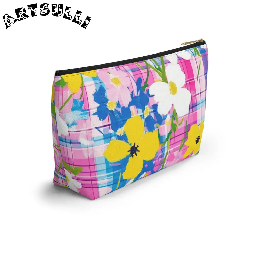 JAKKOUTTHEBXX Plaid Garden Pink and Purple Accessory Pouch w