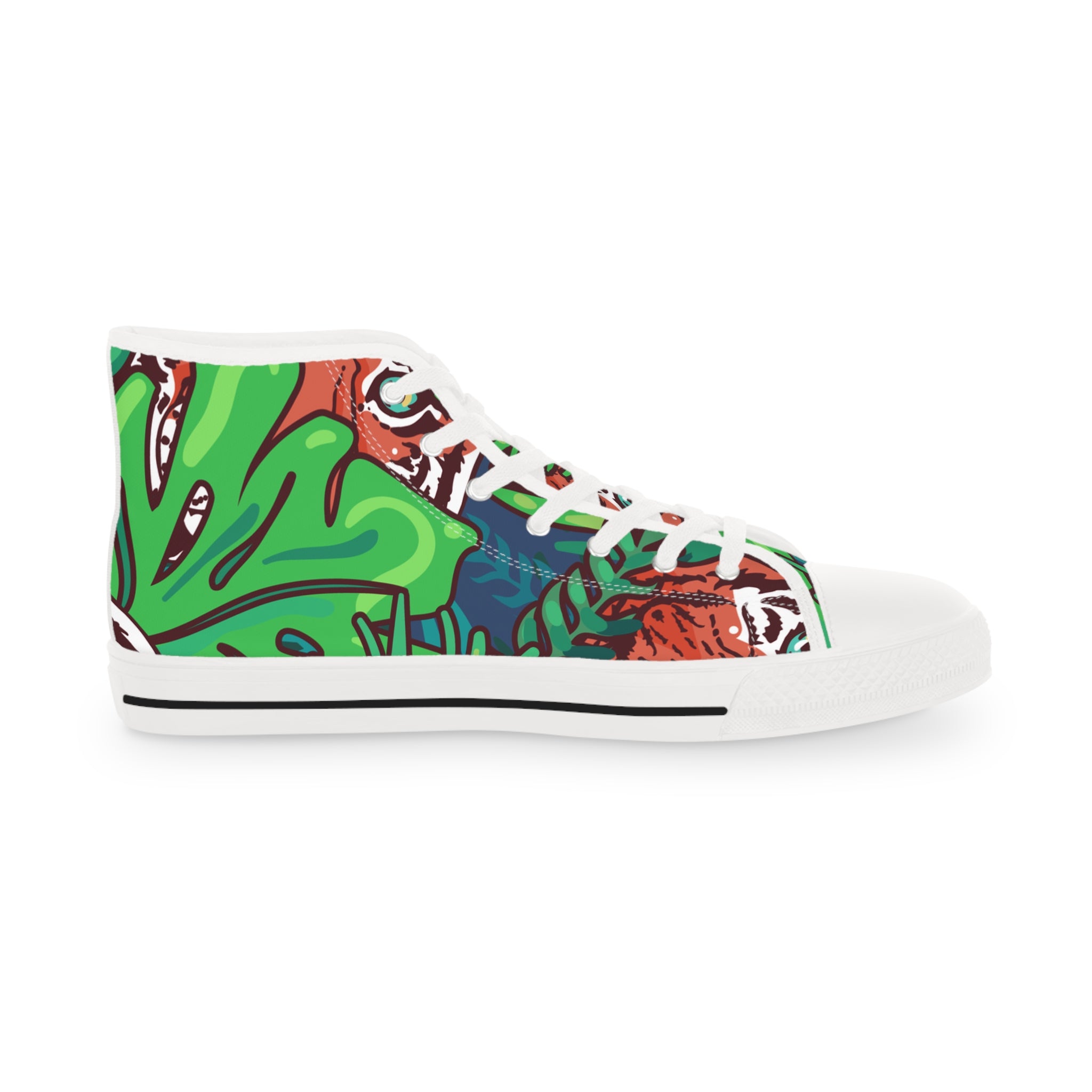 Tropical Jungle Tigers Green and Blue Men's High Top Sneakers, Artsulli - Art is Long, Life is Short, Shoes, , , , , , , 