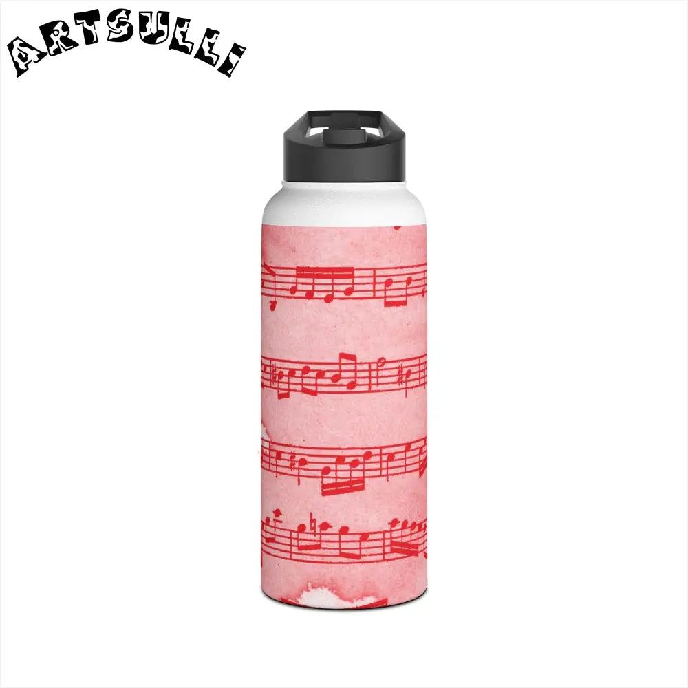 JAKKOUTTHEBXX Pink Steel Water Bottle with Red Musical Notes 2025