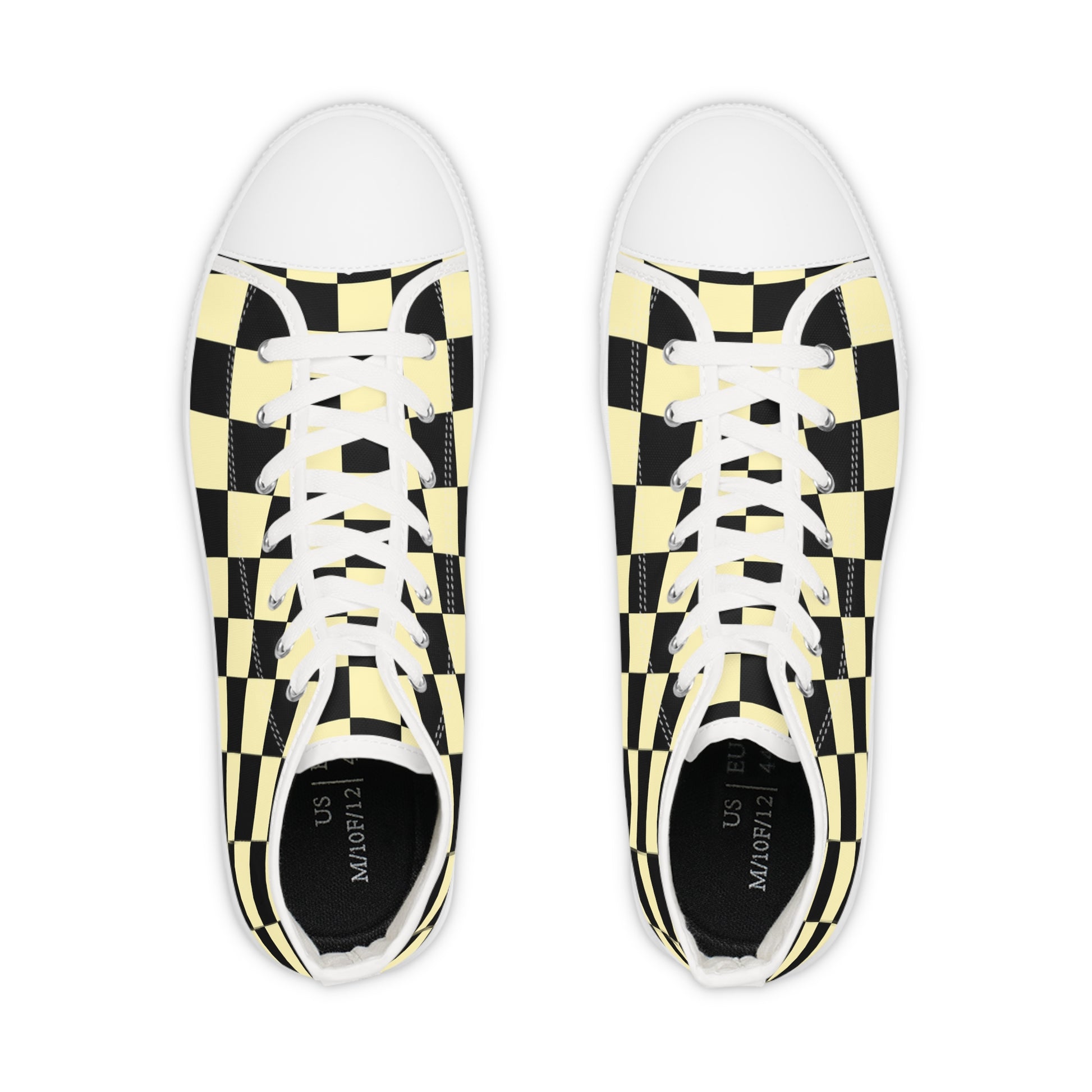 Checkerboard Black and Yellow Men's High Top Sneakers, Artsulli - Art is Long, Life is Short, Shoes, , , , , , , 