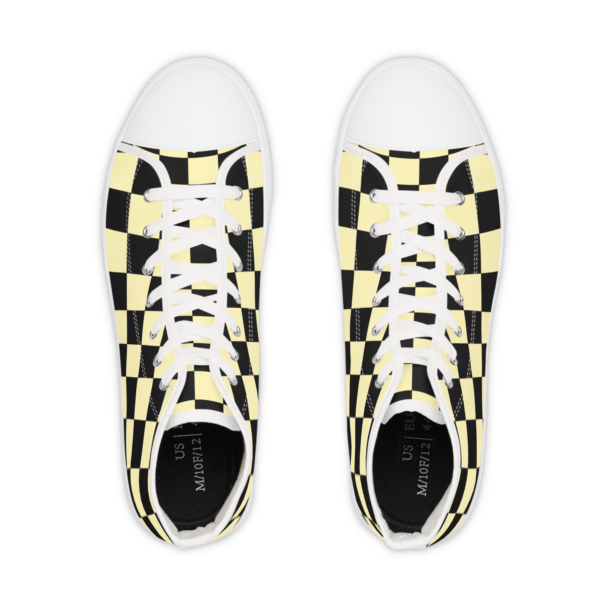 Checkerboard Black and Yellow Men's High Top Sneakers, Artsulli - Art is Long, Life is Short, Shoes, , , , , , , 