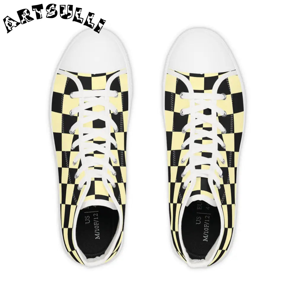 JAKKOUTTHEBXX Checkerboard Black and Yellow Men’s High Top Sneakers