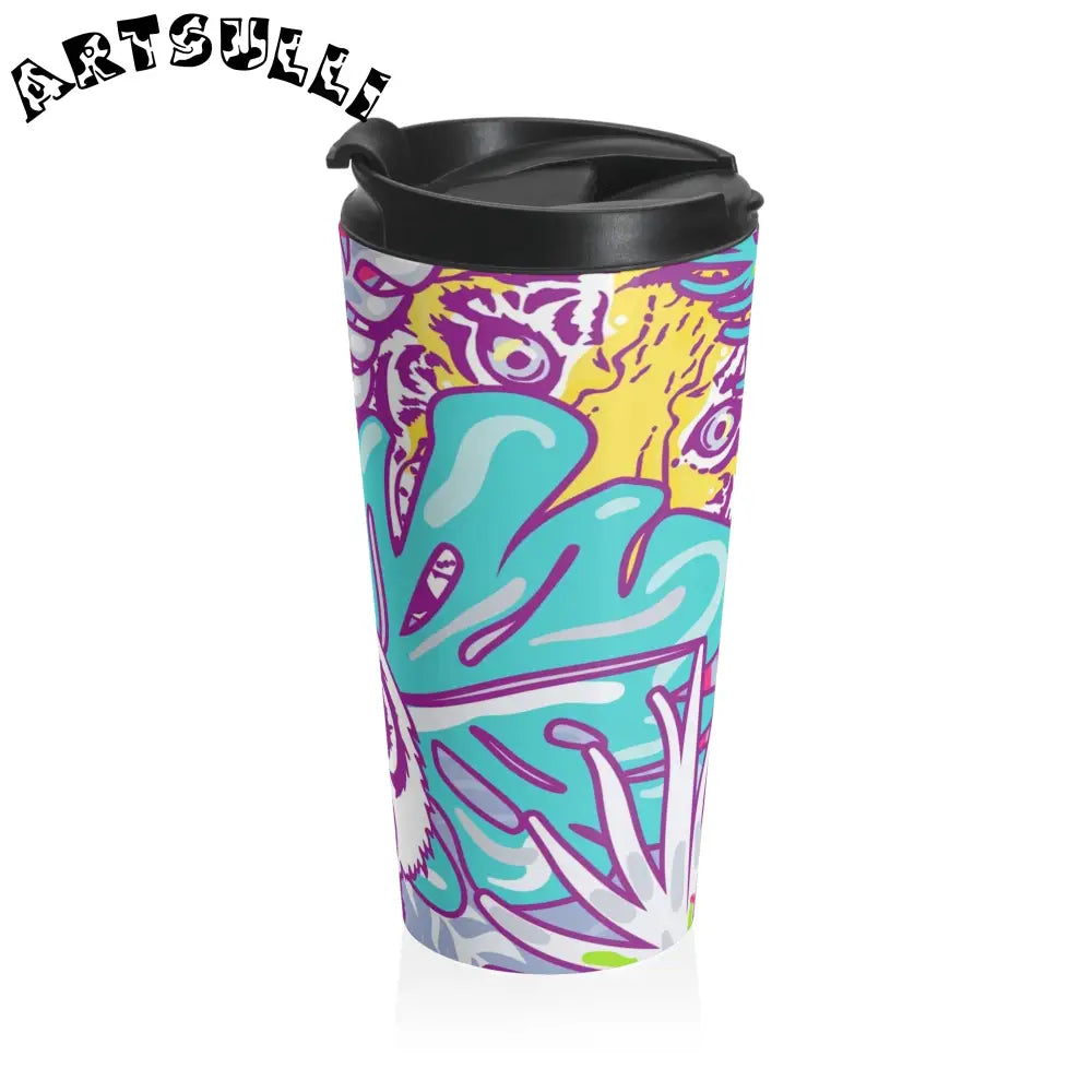JAKKOUTTHEBXX Tropical Floral Tigers Torquise and Purple Stainless