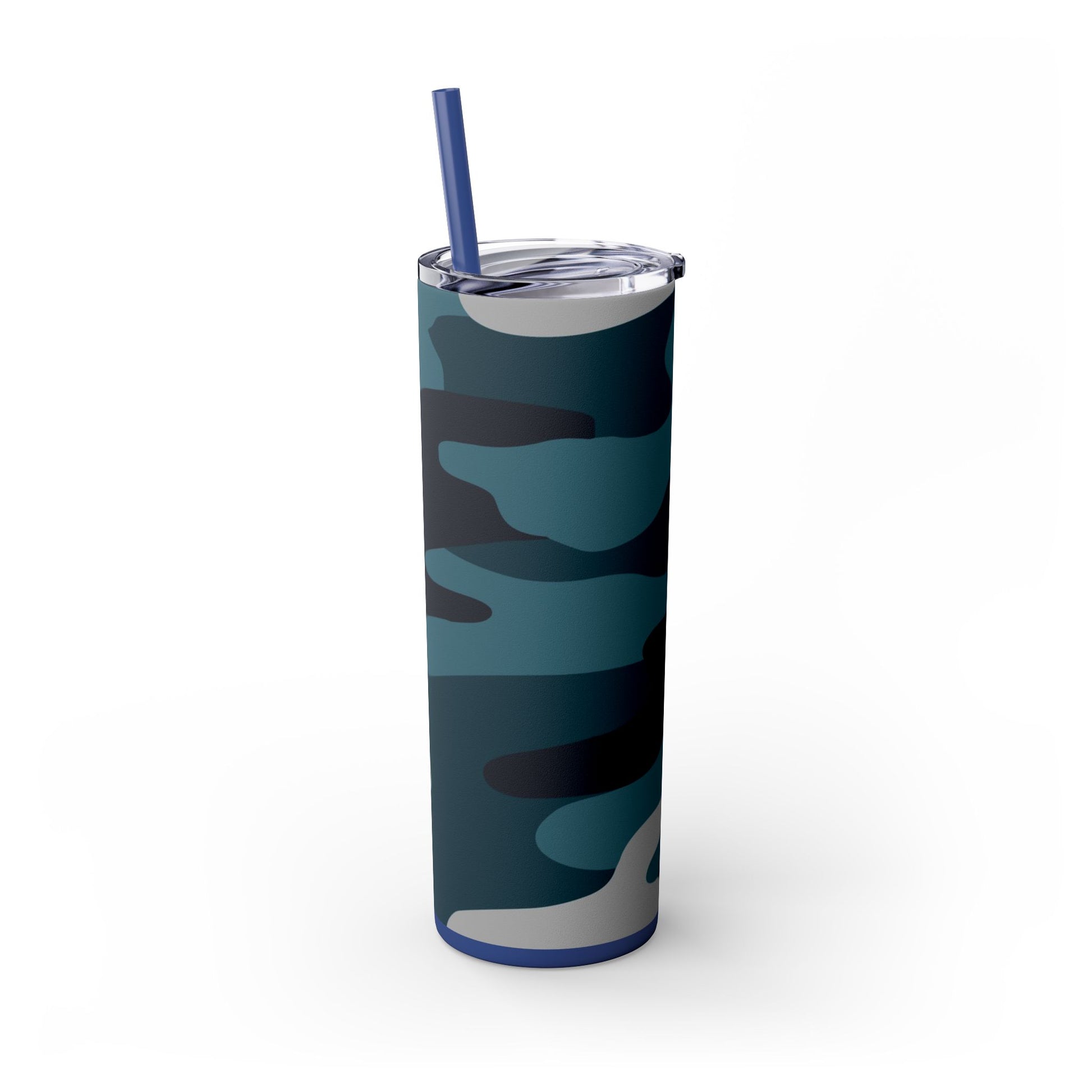 Blue Camouflage Skinny Tumbler with Straw, 20oz, Artsulli - Art is Long, Life is Short, Mug, , , , , , , 