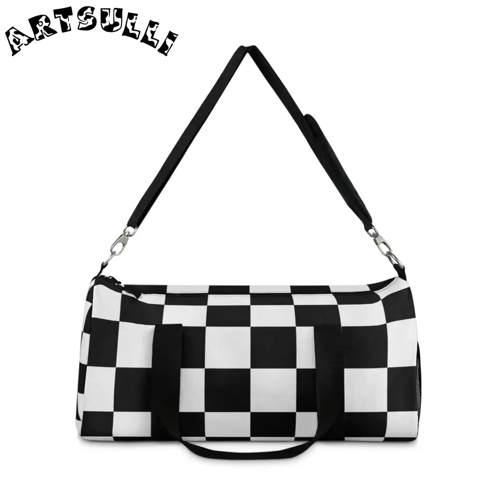 JAKKOUTTHEBXX Checkerboard Black and White Duffel Bag JAKKOUTTHEBXX