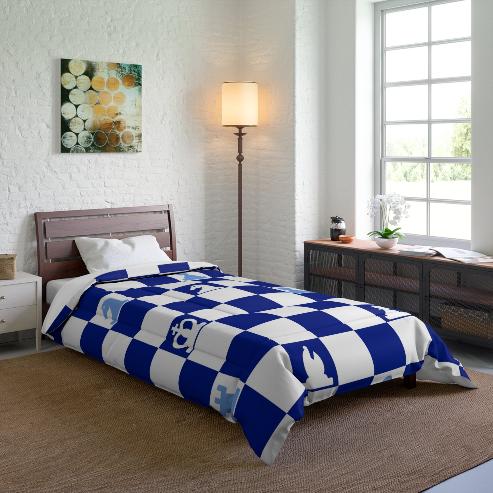 Chessboard Navy Blue Comforter, Artsulli - Art is Long, Life is Short, Home Decor, , , , , , , 