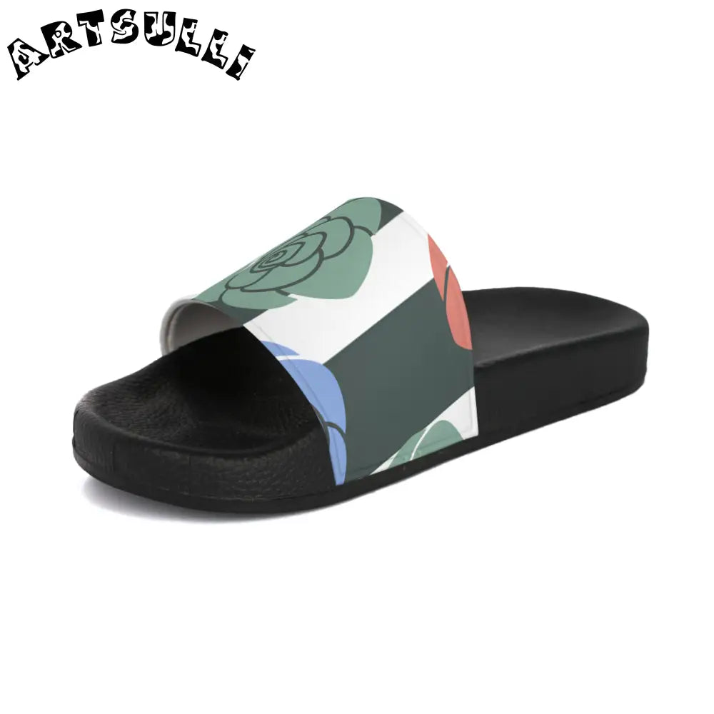 JAKKOUTTHEBXX Stripes x Roses Black and White Men’s Slide Sandals