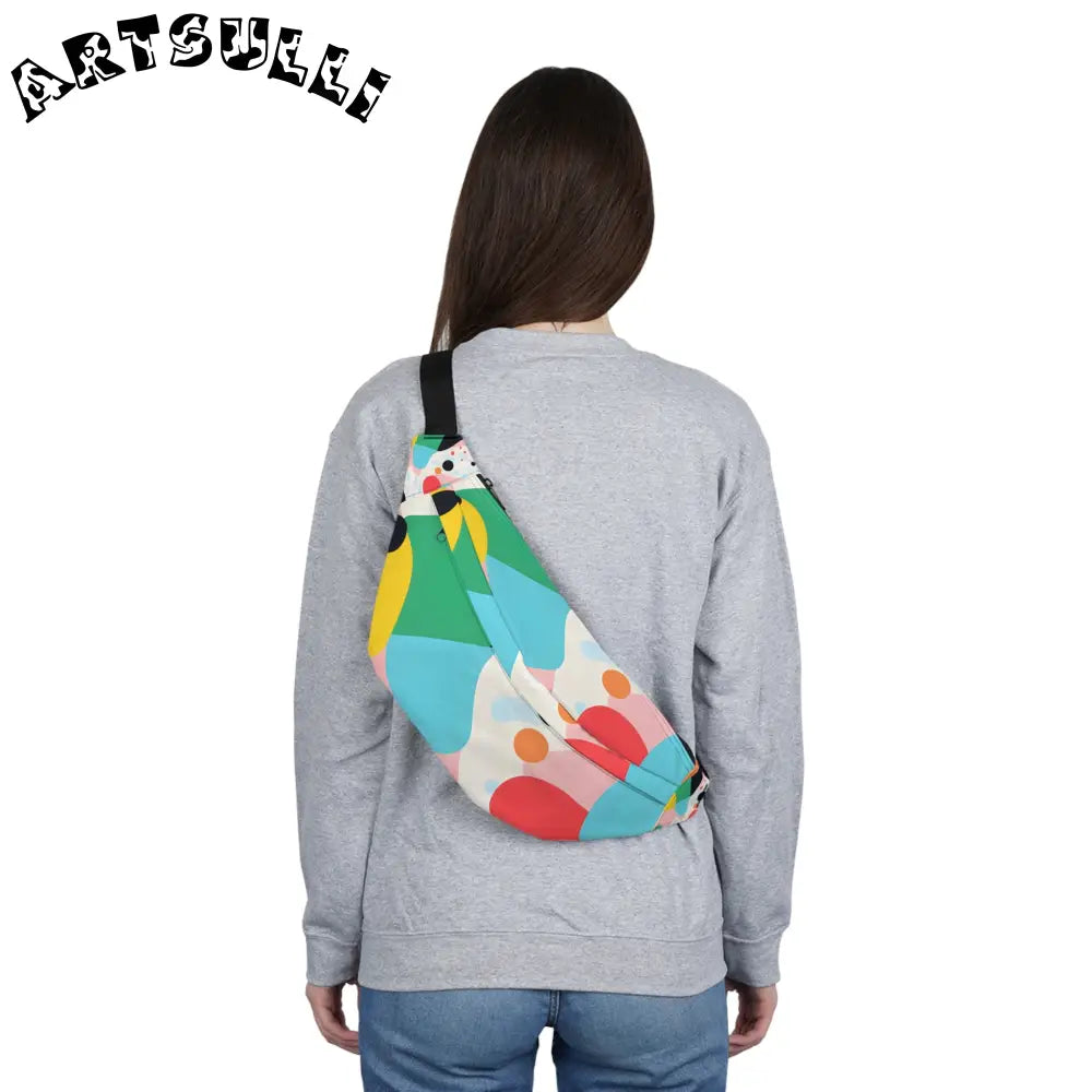 JAKKOUTTHEBXX Colorful Abstract Shapes Surreal Large Fanny Pack