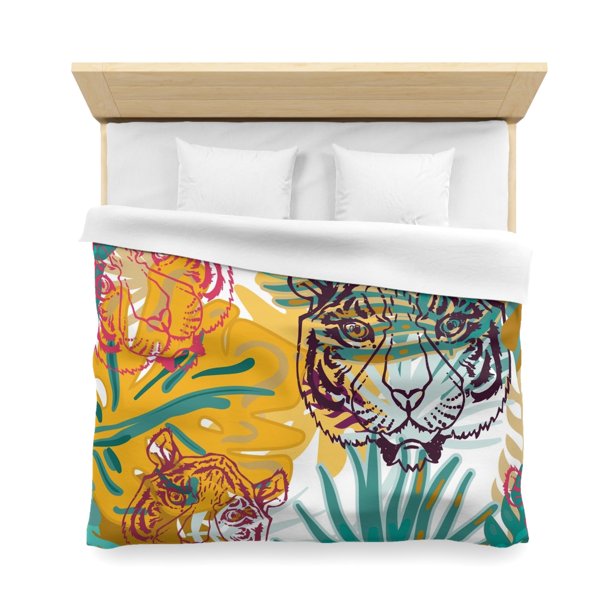 Tropical Jungle Tigers Brown and Green Microfiber Duvet Cover, Artsulli - Art is Long, Life is Short, Home Decor, , , , , , , 