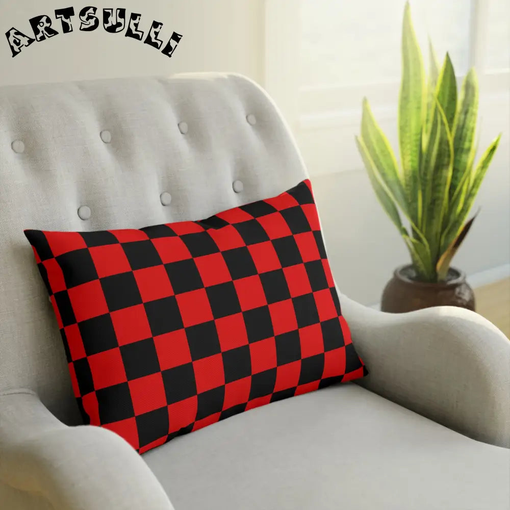 JAKKOUTTHEBXX Checkerboard Red and Black Cushion JAKKOUTTHEBXX