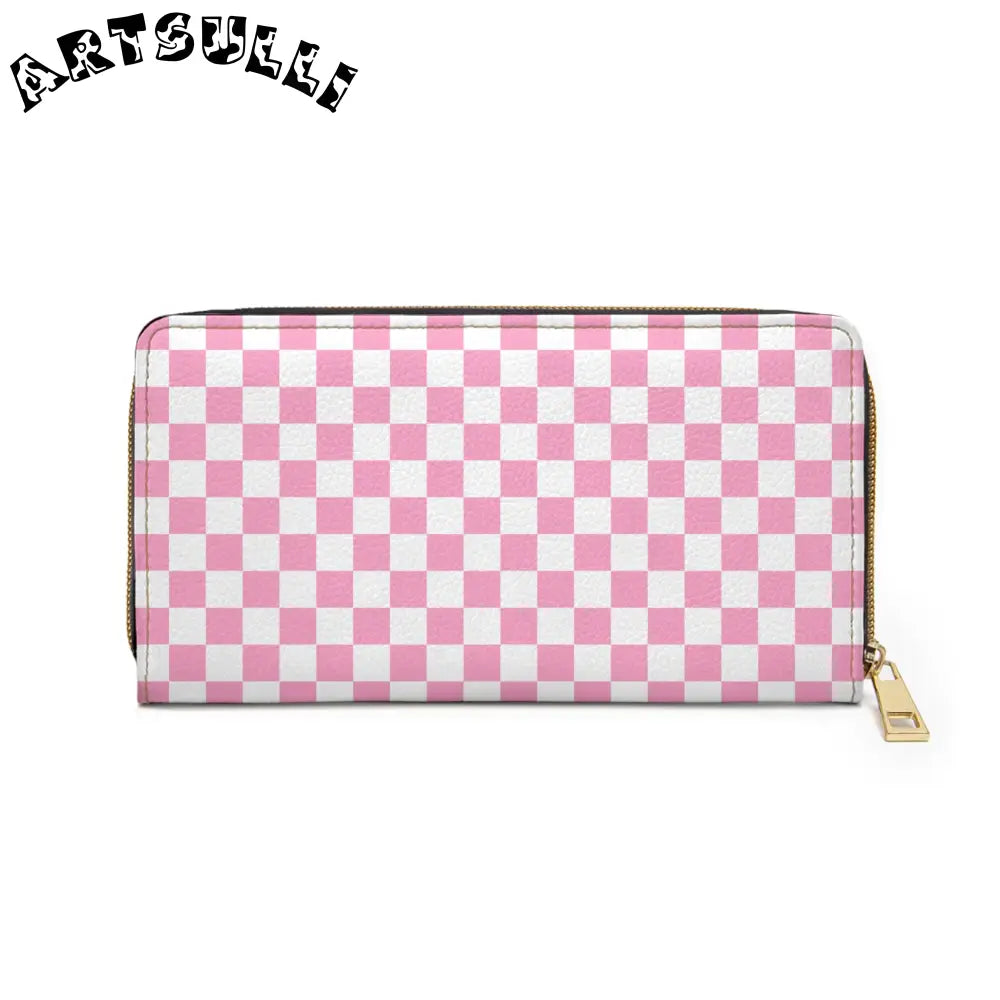 JAKKOUTTHEBXX Checkerboard Hot Pink and White Zipper Wallet