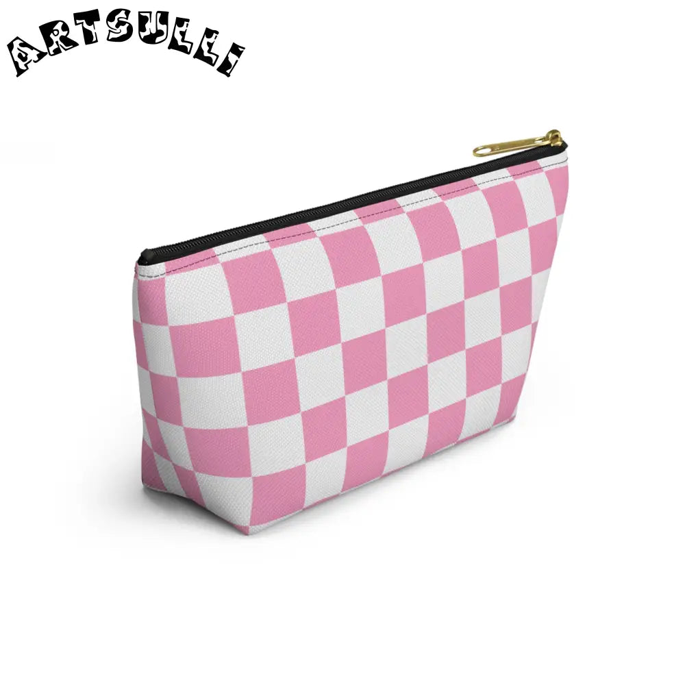 JAKKOUTTHEBXX Checkerboard Hot Pink and White Accessory Pouch w