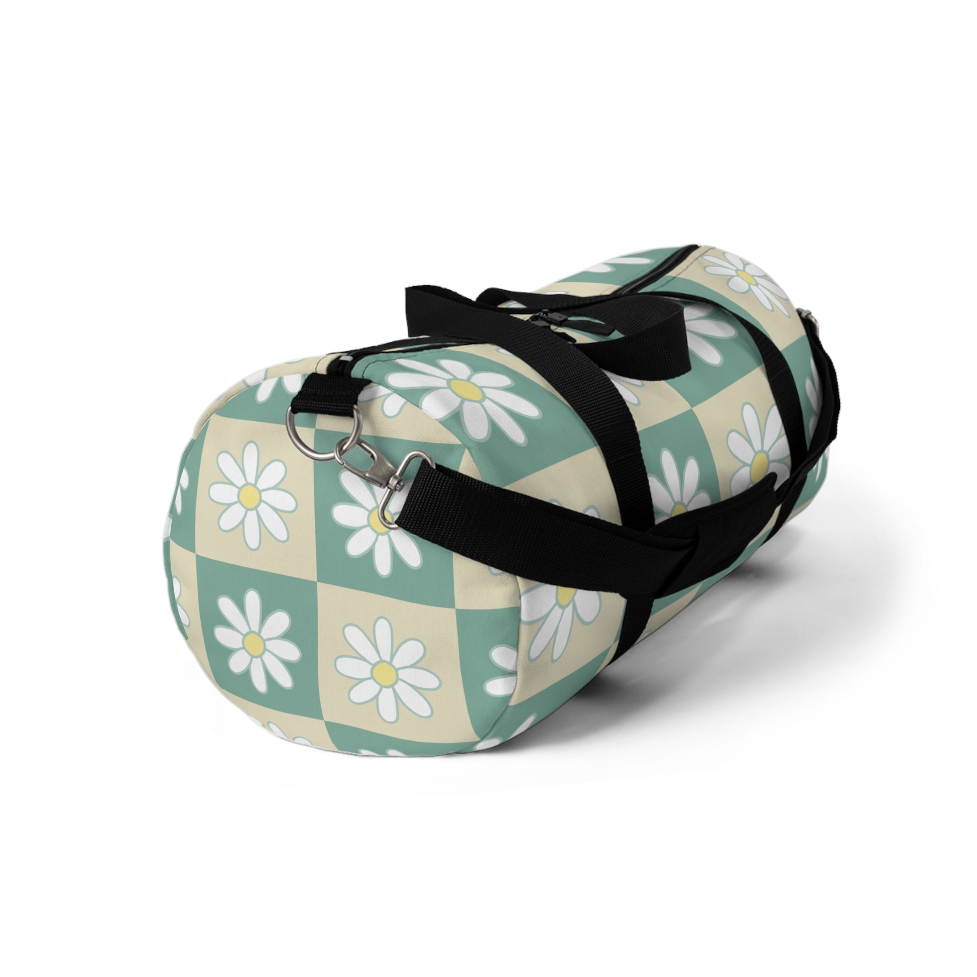 Retro Daisy Checkerboard Green and Tan Duffel Bag, Artsulli - Art is Long, Life is Short, Bags, , , , , , , 