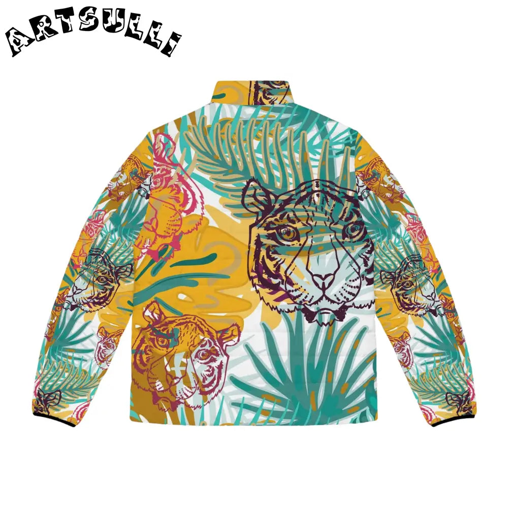 JAKKOUTTHEBXX Tropical Jungle Tigers Green and Brown Men’s Puffer